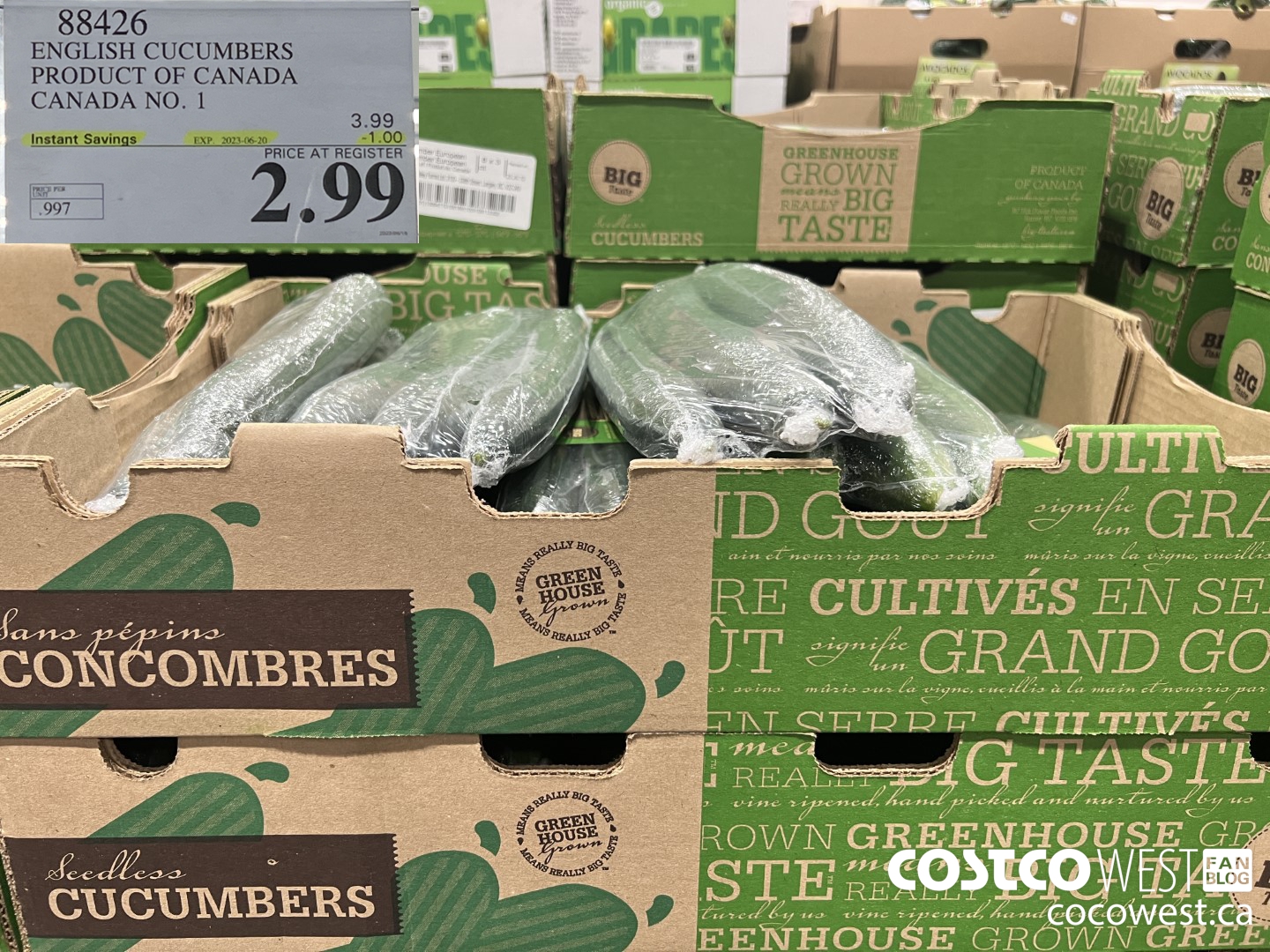 88426 ENGLISH CUCUMBERS PRODUCT OF CANADA CANADA NO. 1 ($1.00 INSTANT SAVINGS EXPIRES ON 2023-06-20) $2.99