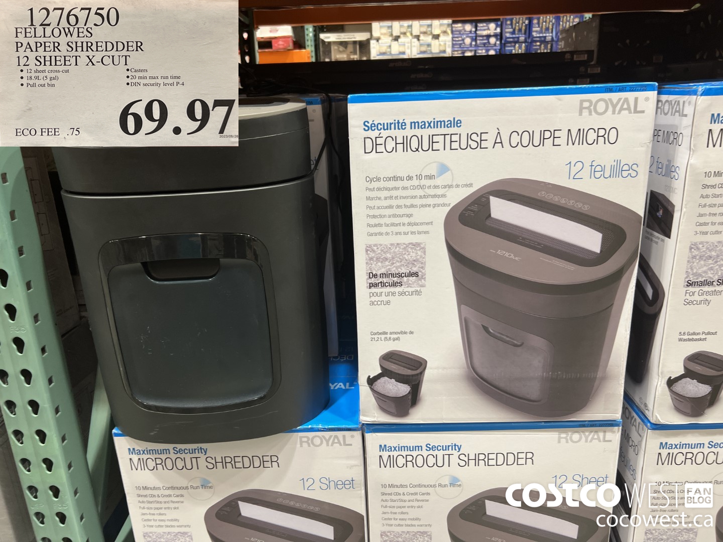 1276750 FELLOWES PAPER SHREDDER 12 SHEET X-CUT $69.97