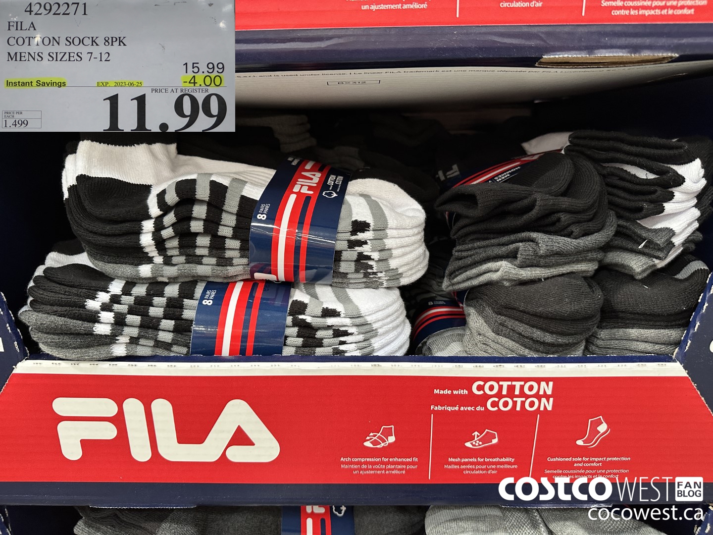 4292271 FILA COTTON SOCK 8PK MENS SIZES 7-12 ($4.00 INSTANT SAVINGS EXPIRES ON 2023-06-25) $11.99