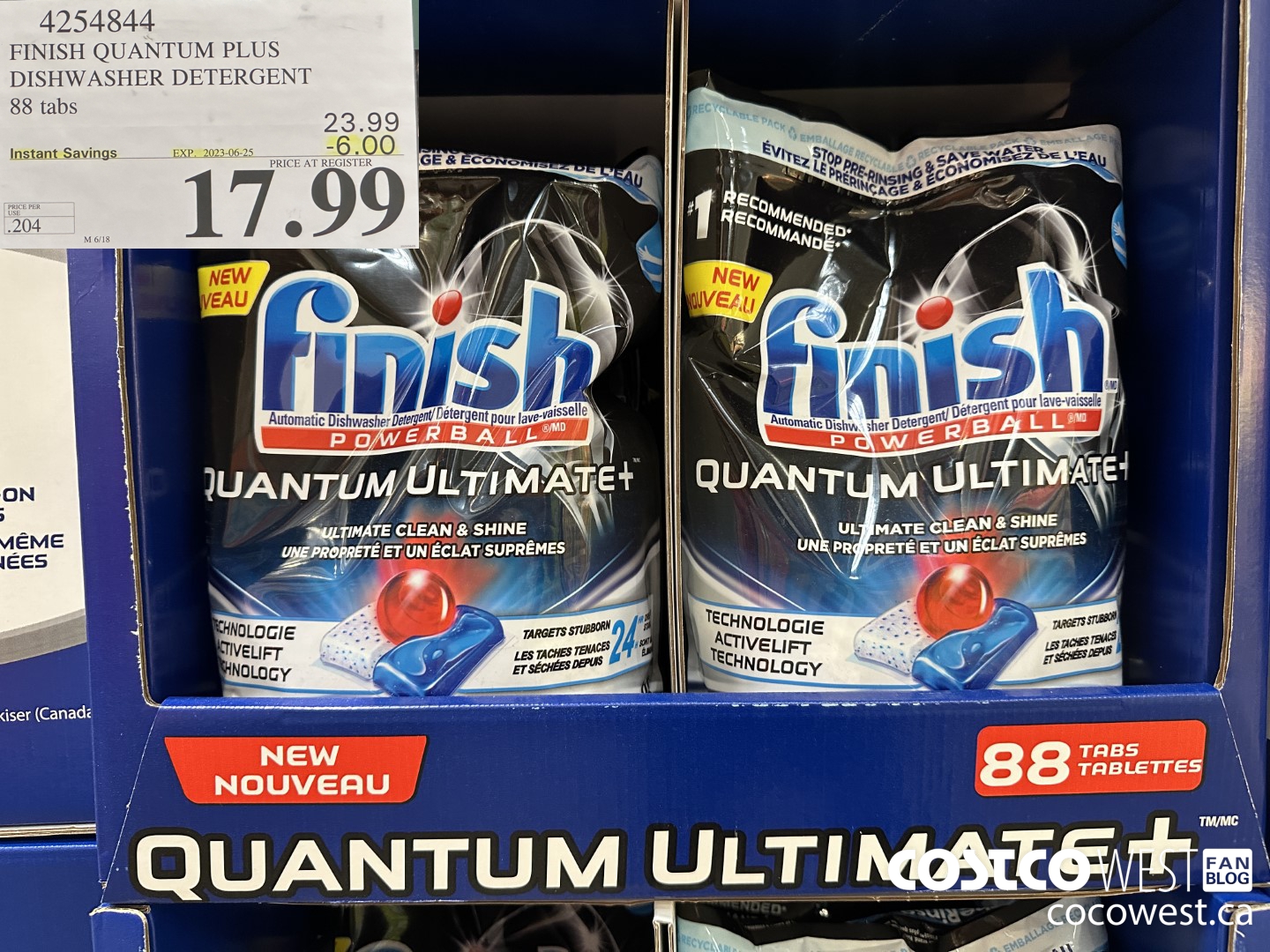 4254844 FINISH QUANTUM PLUS DISHWASHER DETERGENT 88 tabs ($6.00 INSTANT SAVINGS EXPIRES ON 2023-06-25) $17.99