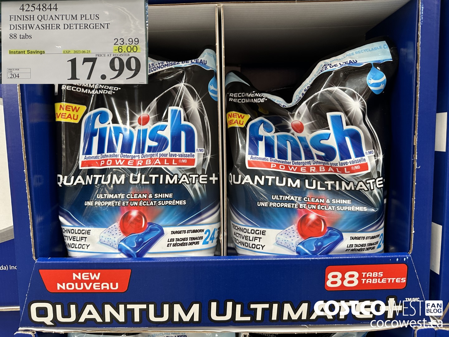 4254844 FINISH QUANTUM PLUS DISHWASHER DETERGENT 88 tabs ($6.00 INSTANT SAVINGS EXPIRES ON 2023-06-25) $17.99
