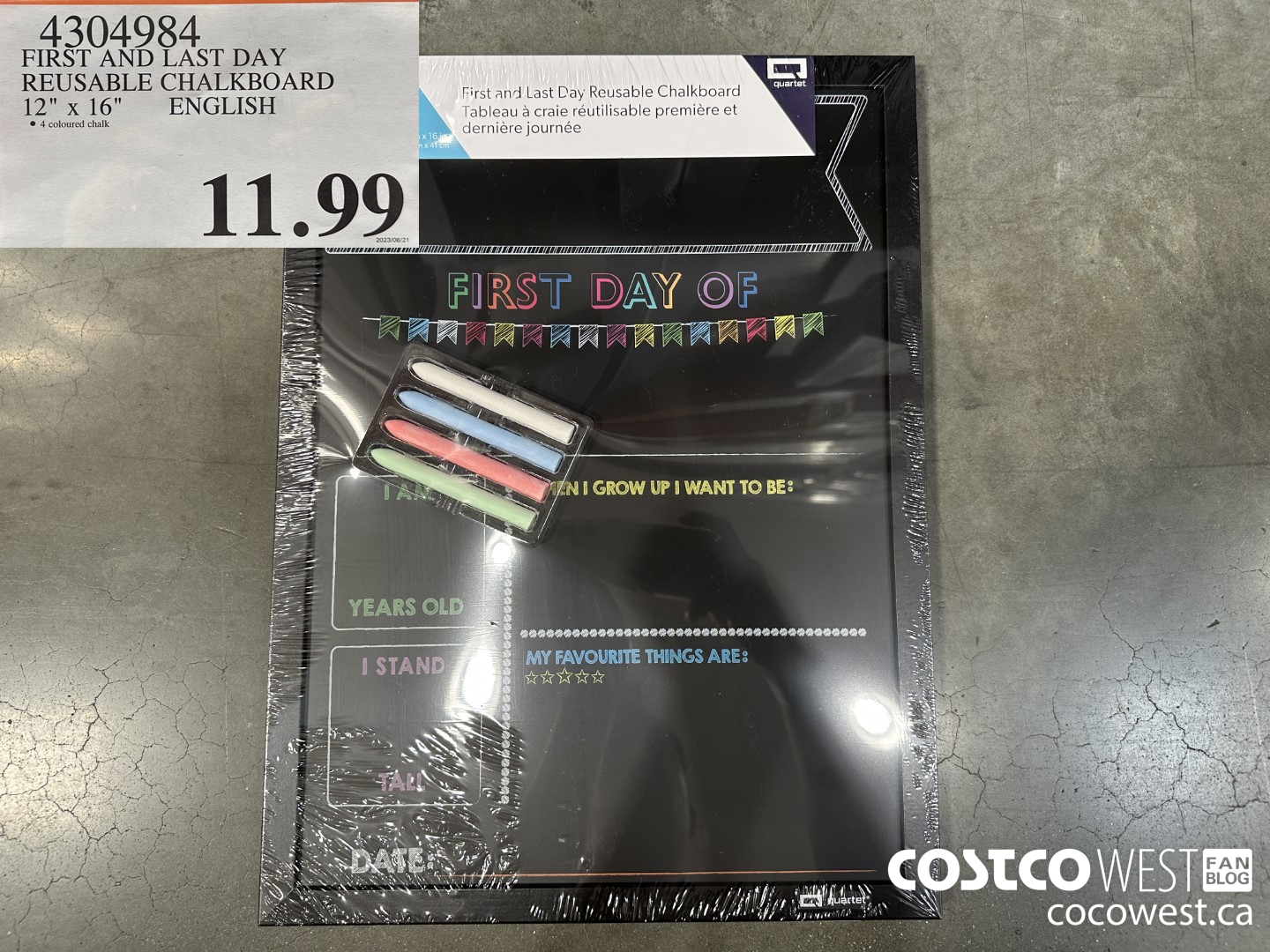 4304984 FIRST AND LAST DAY REUSABLE CHALKBOARD 12