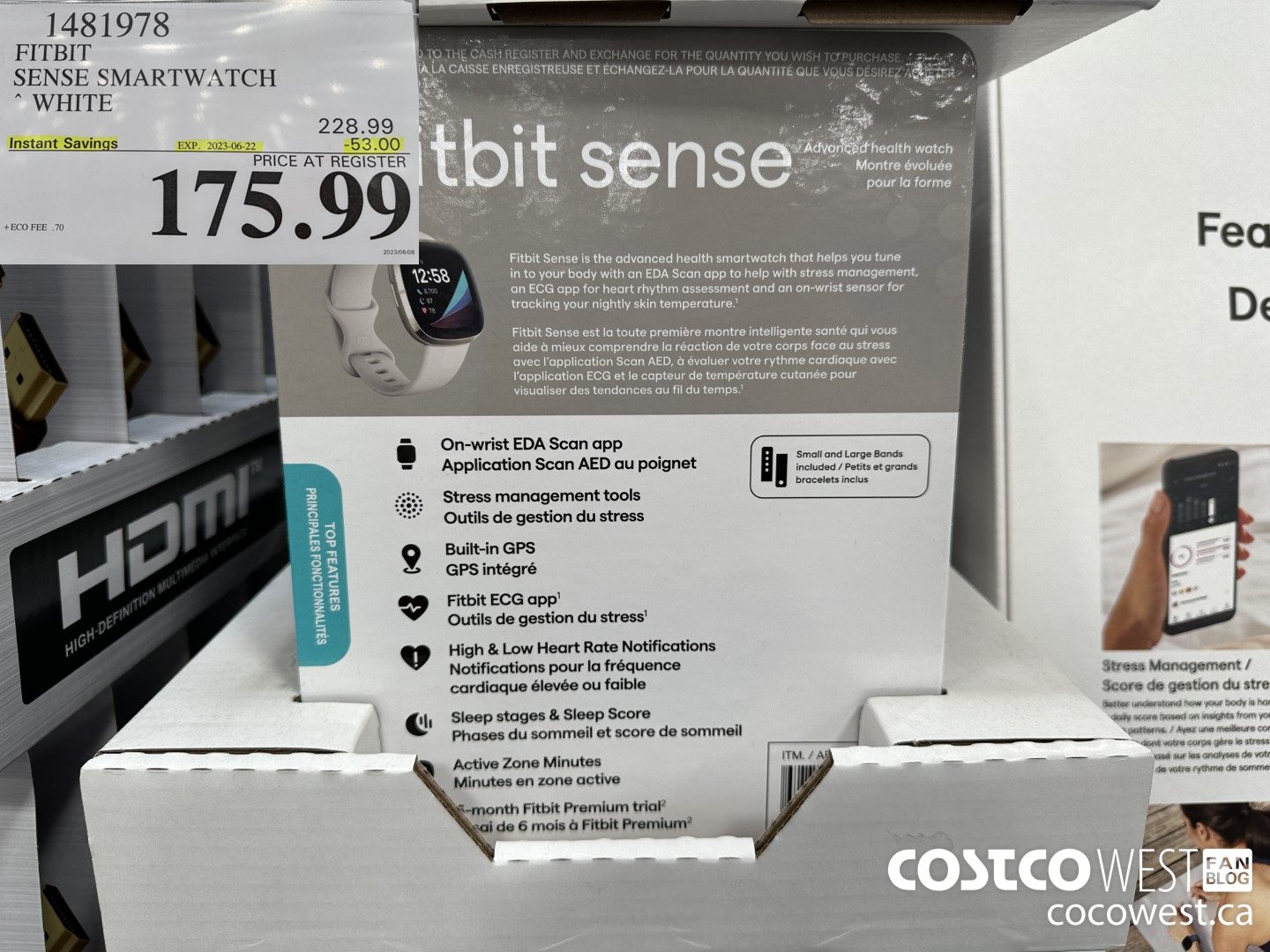 1481978 FITBIT SENSE SMART WATCH WHITE ($53.00 INSTANT SAVINGS EXPIRES ON 2023-06-22) $175.99