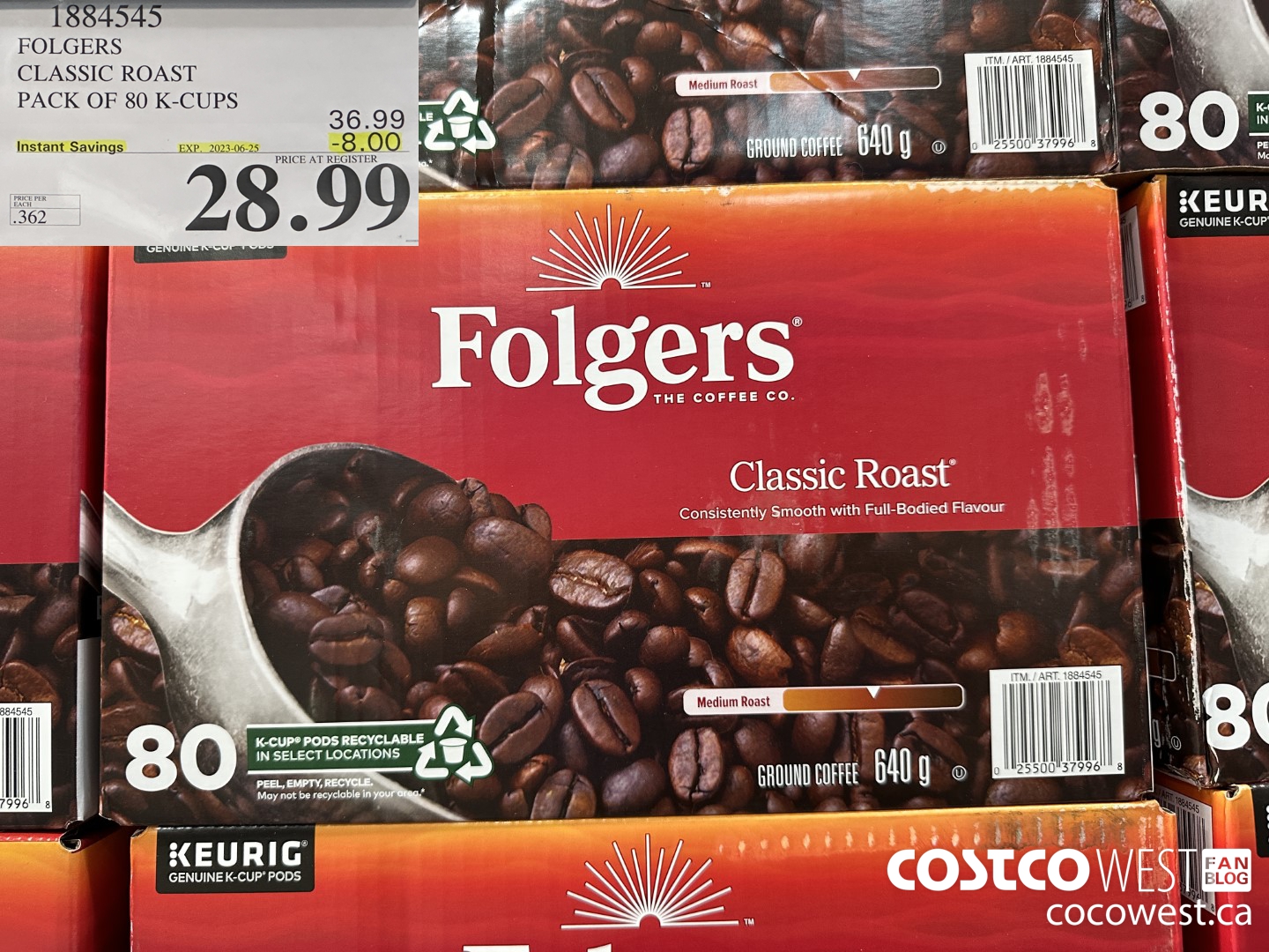 1884545 FOLGERS CLASSIC ROAST PACK OF 80 K-CUPS  ($8.00 INSTANT SAVINGS EXPIRES ON 2023-06-25) $28.99