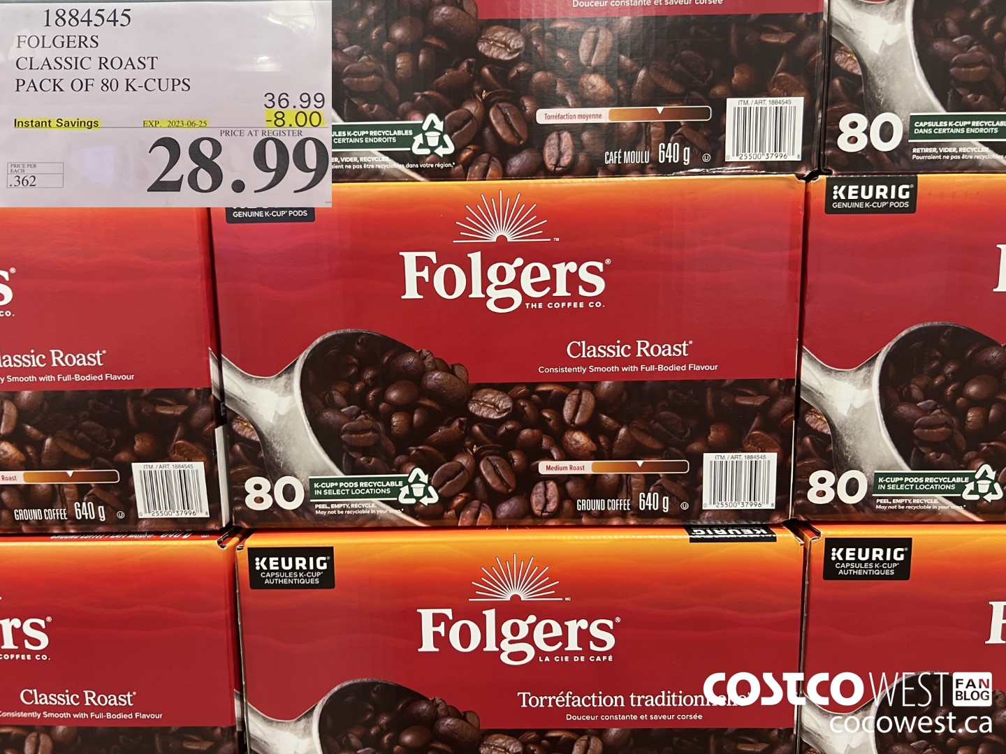 1884545 FOLGERS CLASSIC ROAST PACK OF 80 K-CUPS  ($8.00 INSTANT SAVINGS EXPIRES ON 2023-06-25) $28.99
