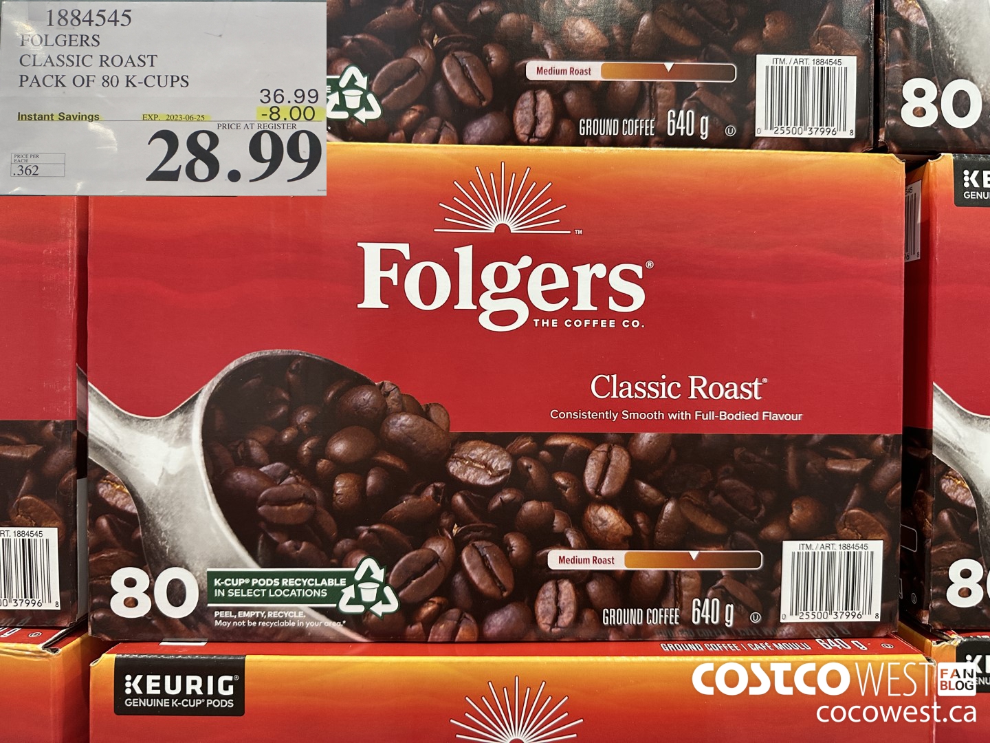 1884545 FOLGERS CLASSIC ROAST PACK OF 80 K-CUPS  ($8.00 INSTANT SAVINGS EXPIRES ON 2023-06-25) $28.99