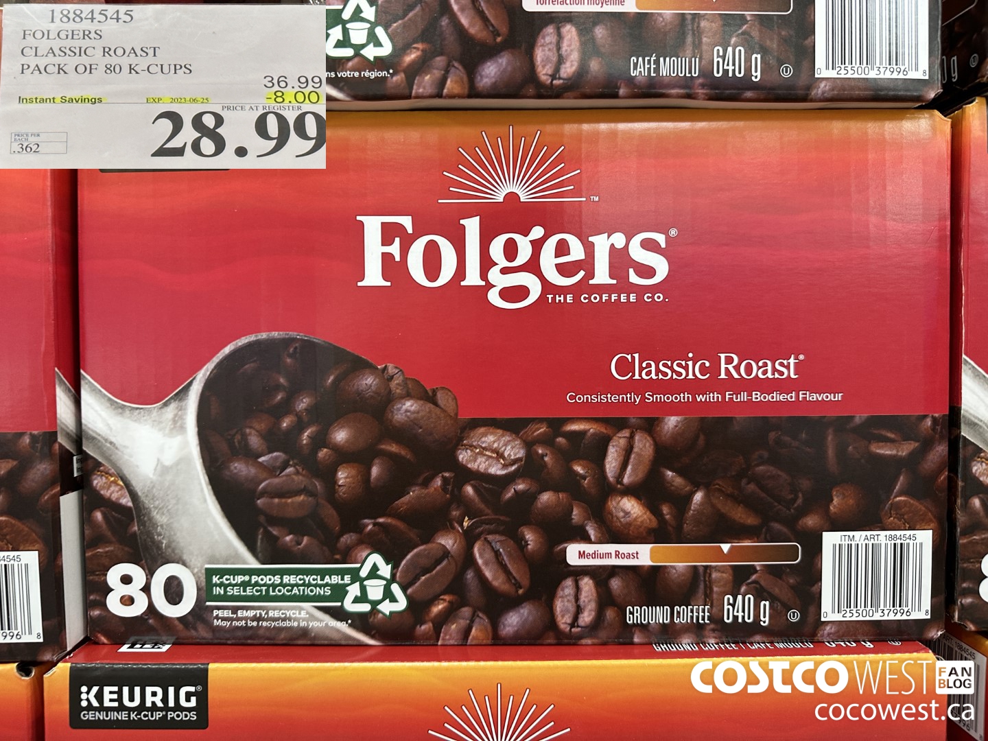 1884545 FOLGERS CLASSIC ROAST PACK OF 80 K-CUPS  ($8.00 INSTANT SAVINGS EXPIRES ON 2023-06-25) $28.99