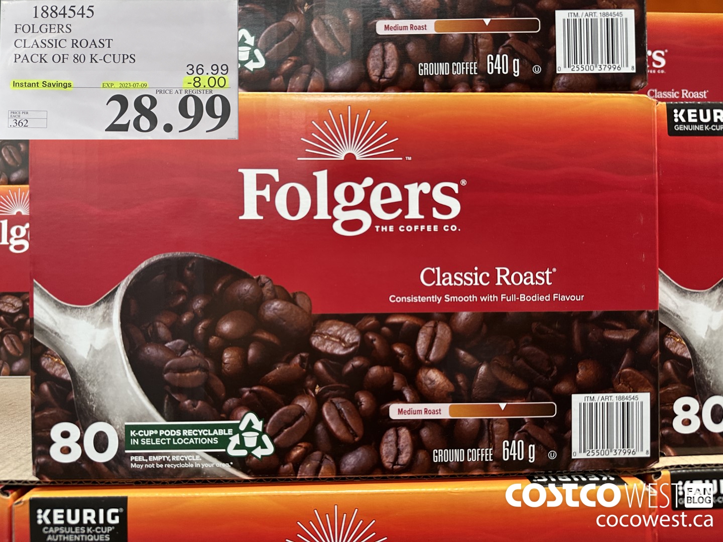 1884545 FOLGERS CLASSIC ROAST PACK OF 80 K-CUPS  ($8.00 INSTANT SAVINGS EXPIRES ON 2023-07-09) $28.99