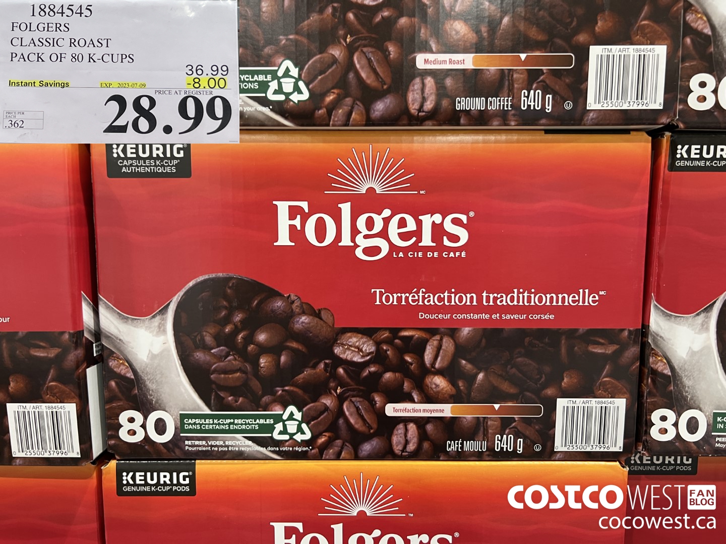 1884545 FOLGERS CLASSIC ROAST PACK OF 80 K-CUPS  ($8.00 INSTANT SAVINGS EXPIRES ON 2023-07-09) $28.99