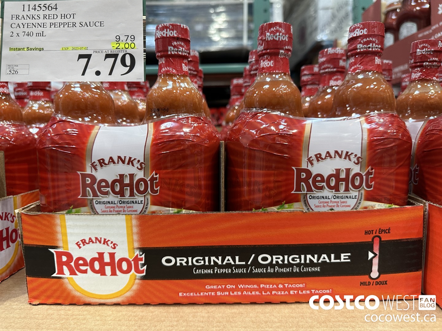 1145564 FRANKS RED HOT CAYENNE PEPPER SAUCE 2 x 740 mL ($2.00 INSTANT SAVINGS EXPIRES ON 2023-07-02) $7.79