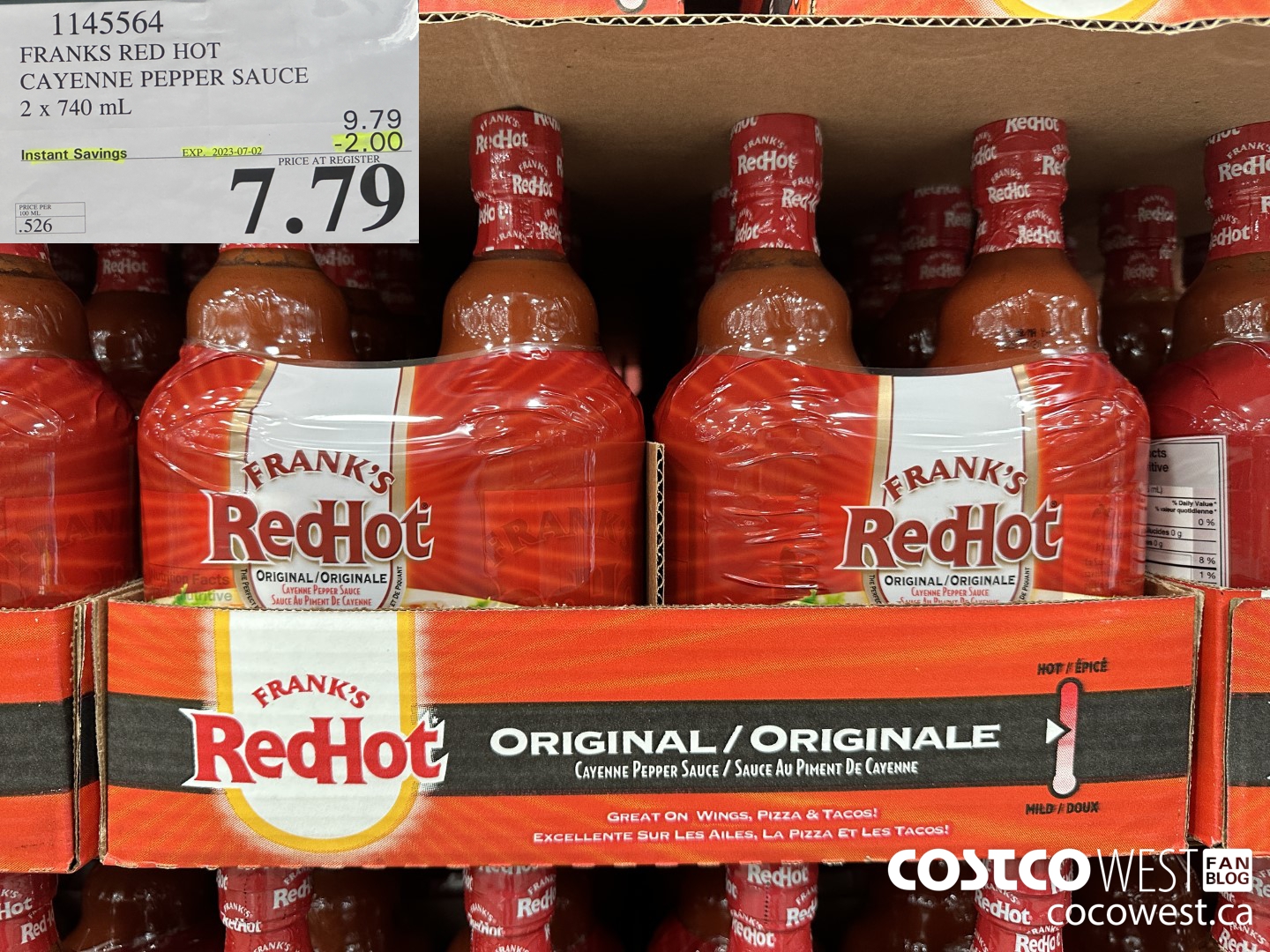 1145564 FRANKS RED HOT CAYENNE PEPPER SAUCE 2 x 740 mL ($2.00 INSTANT SAVINGS EXPIRES ON 2023-07-02) $7.79