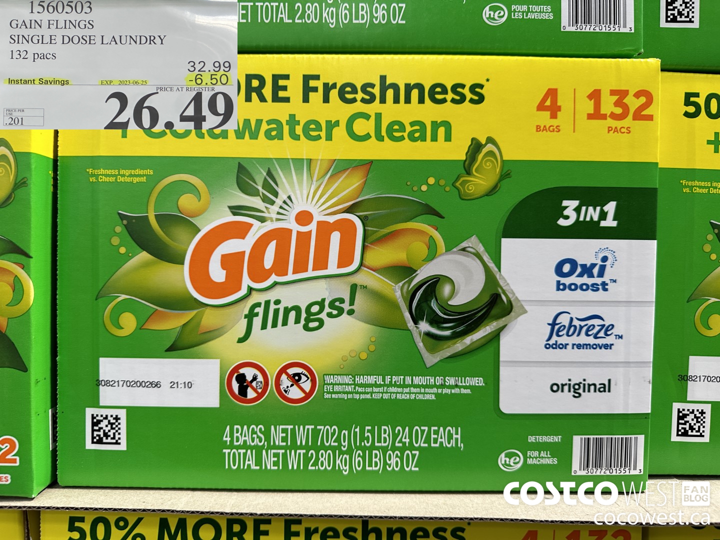 1560503 GAIN FLINGS SINGLE DOSE LAUNDRY 132 pacs ($6.50 INSTANT SAVINGS EXPIRES ON 2023-06-25) $26.49