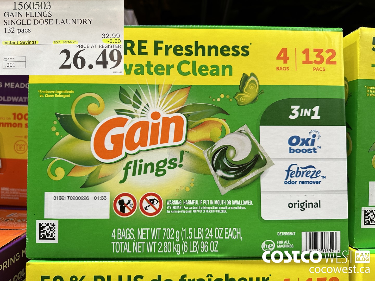1560503 GAIN FLINGS SINGLE DOSE LAUNDRY 132 pacs ($6.50 INSTANT SAVINGS EXPIRES ON 2023-06-25) $26.49