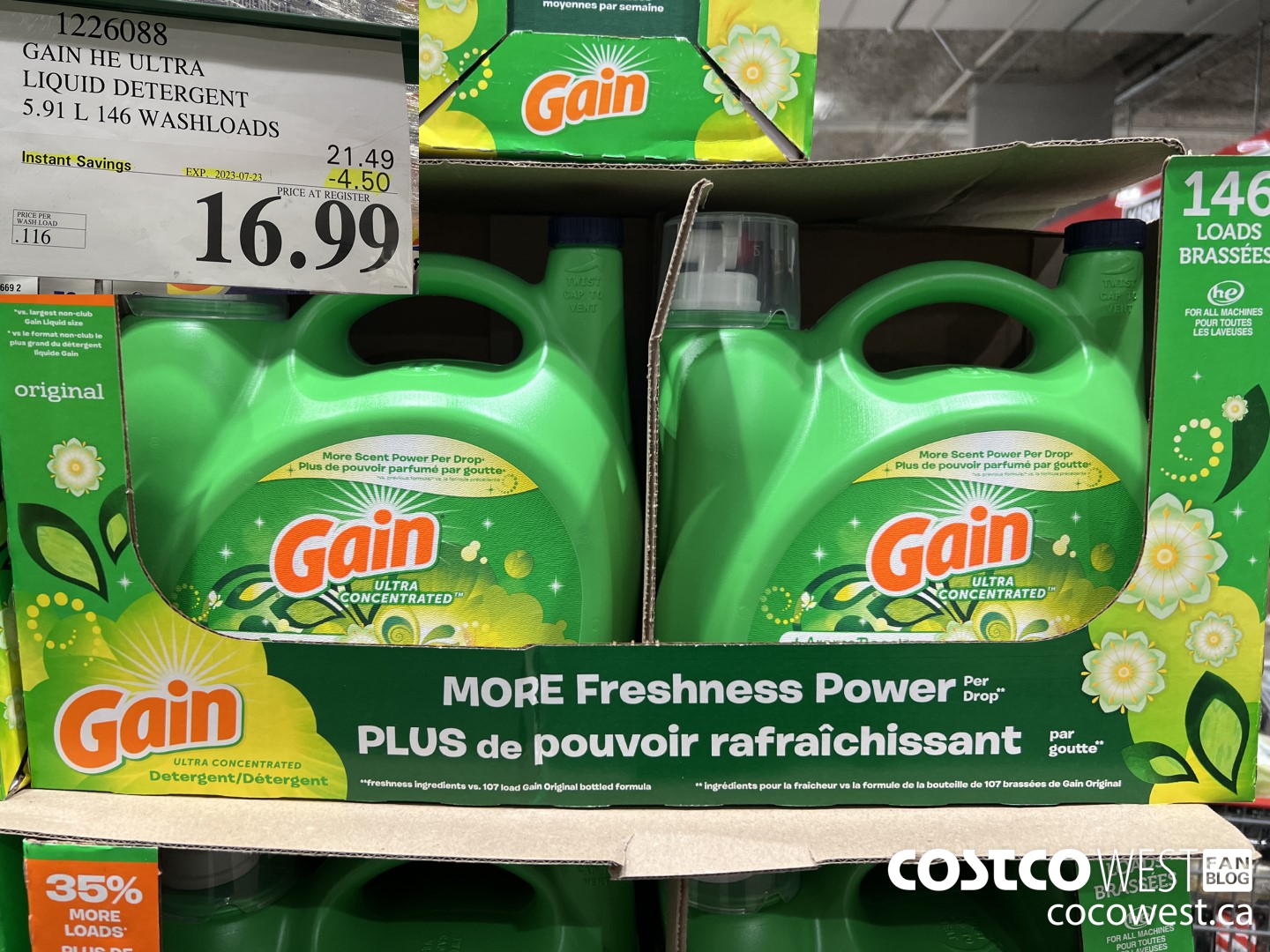 1226088 GAIN HE ULTRA LIQUID DETERGENT 5.91 L 146 WASHLOADS ($4.50 INSTANT SAVINGS EXPIRES ON 2023-07-23) $16.99