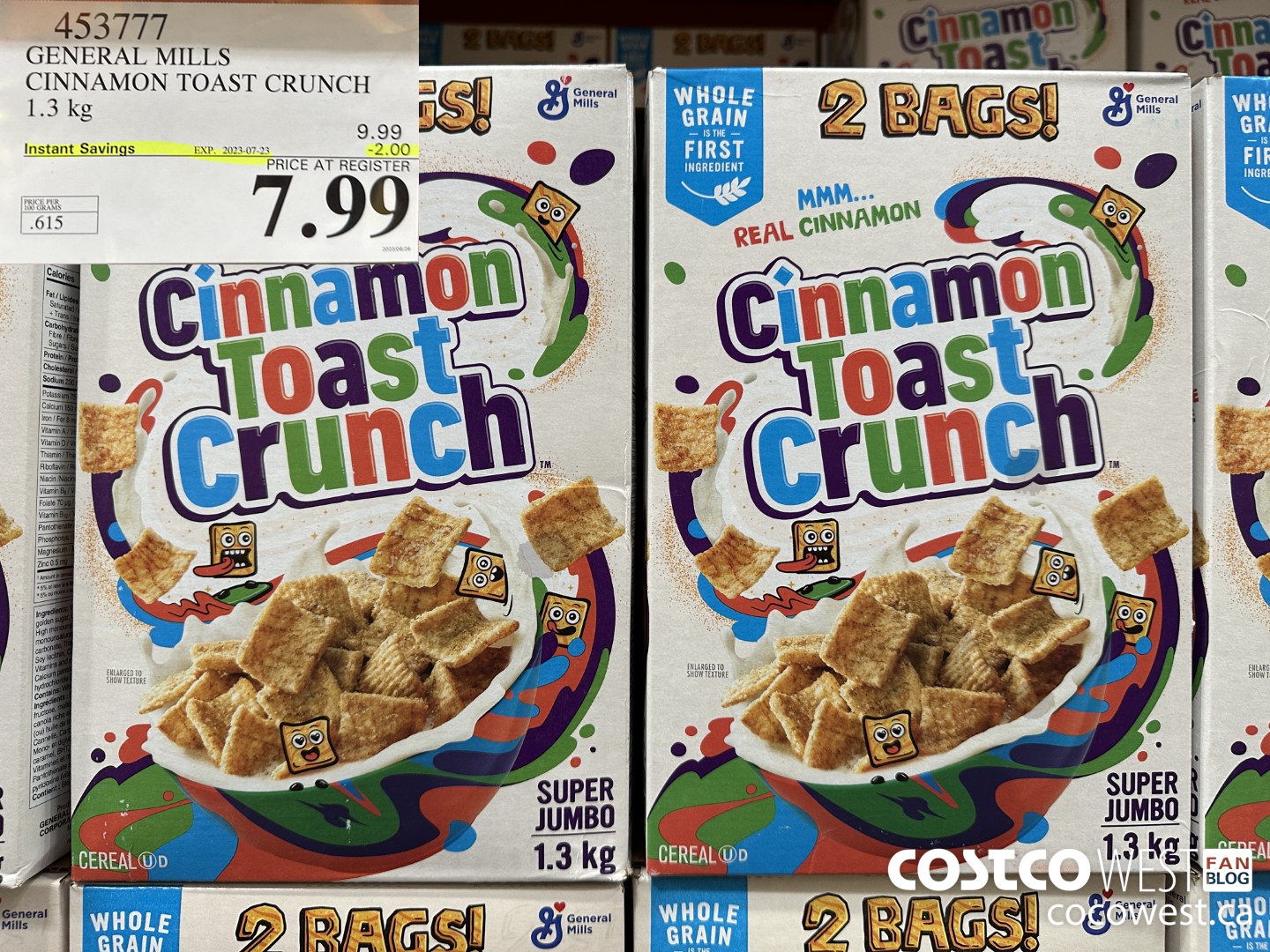 453777 GENERAL MILLS CINNAMON TOAST CRUNCH 1.3 kg ($2.00 INSTANT SAVINGS EXPIRES ON 2023-07-23) $7.99