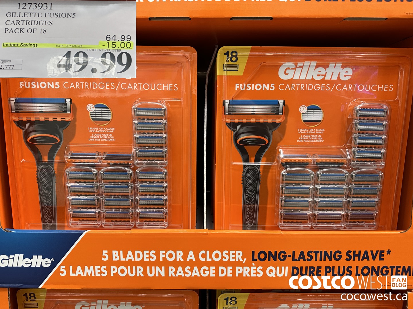 1273931 GILLETTE FUSIONS CARTRIDGES PACK OF 18 ($15.00 INSTANT SAVINGS EXPIRES ON 2023-07-23) $49.99