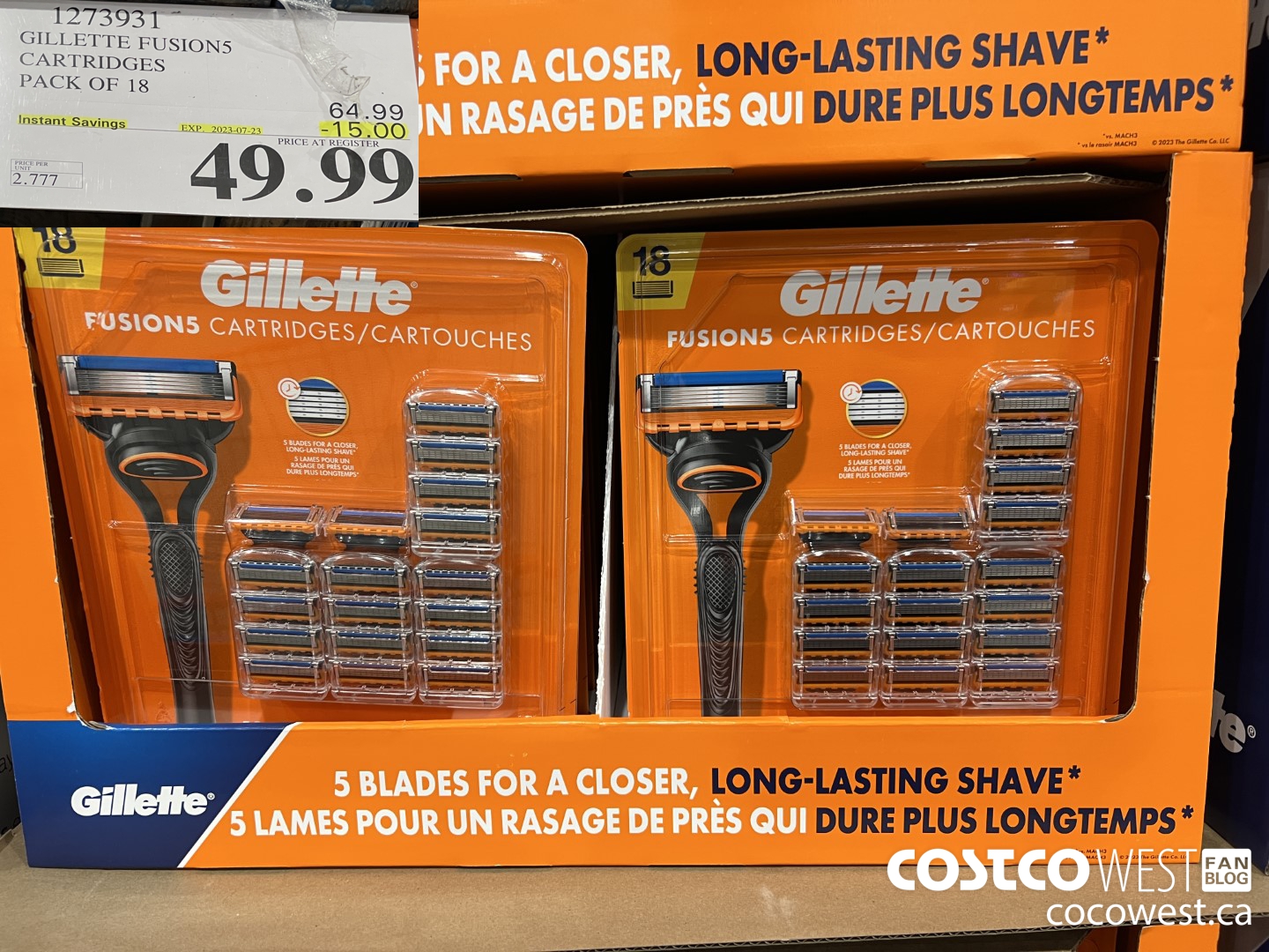 1273931 GILLETTE FUSIONS CARTRIDGES PACK OF 18 ($15.00 INSTANT SAVINGS EXPIRES ON 2023-07-23) $49.99