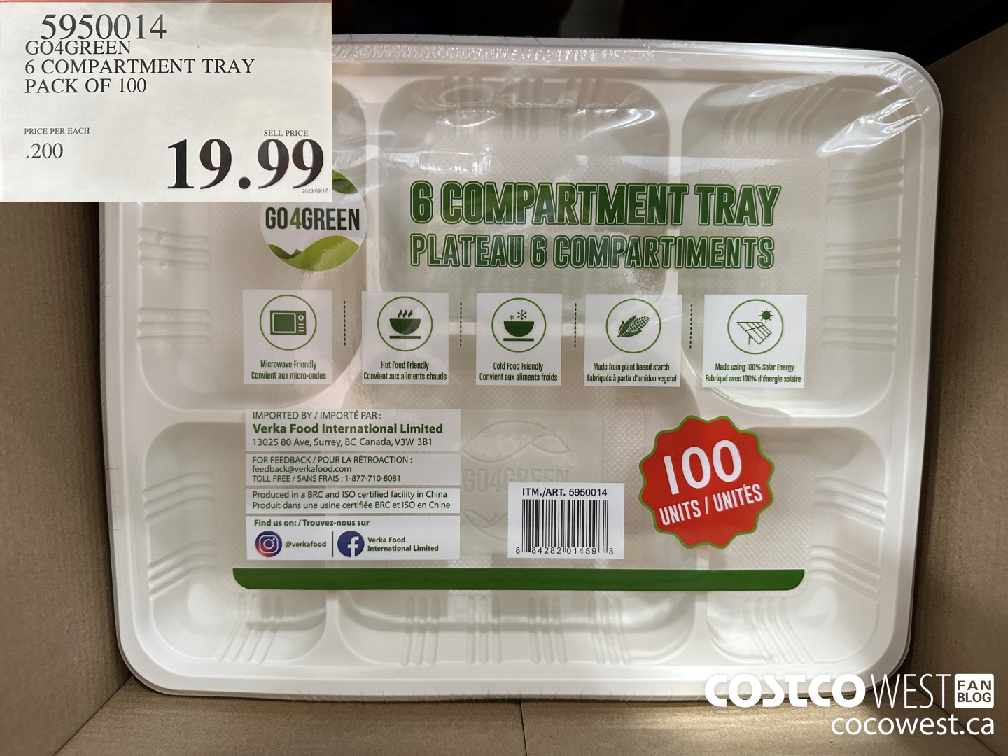 5950014 GO4GREEN 6 COMPARTMENT TRAY PACK OF 100 $19.99
