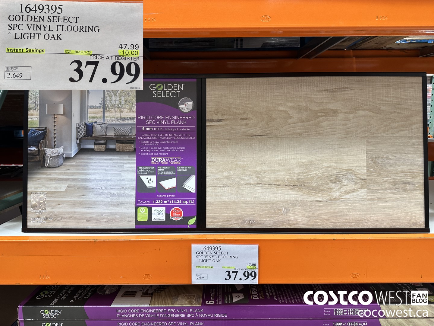 1649395 GOLDEN SELECT SPC VINYL FLOORING LIGHT OAK ($10.00 INSTANT SAVINGS EXPIRES ON 2023-07-23) $37.99