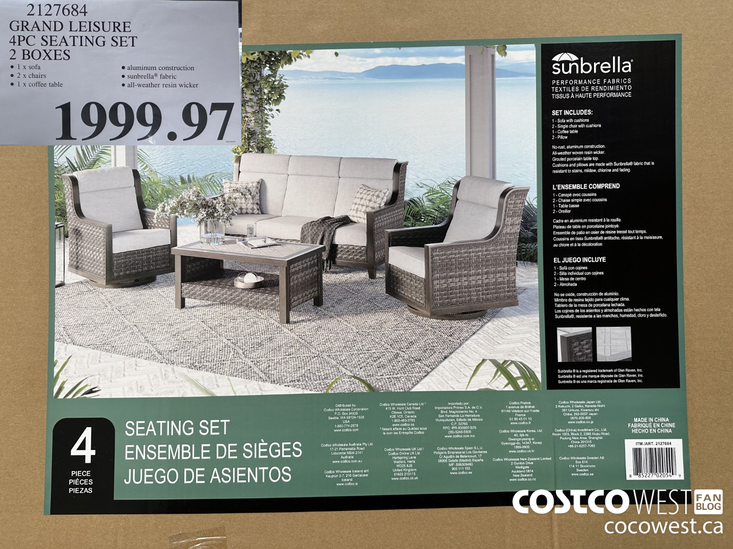 2127684 GRAND LEISURE 4PC SEATING SET 2 BOXES $1999.97