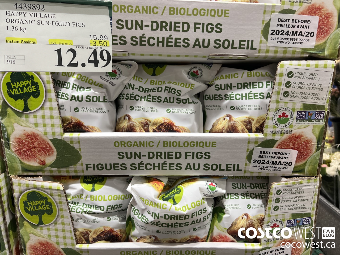 4439892 HAPPY VILLAGE ORGANIC SUN-DRIED FIGS 1.36KG ($3.50 INSTANT SAVINGS EXPIRES ON 2023-06-25) $12.49