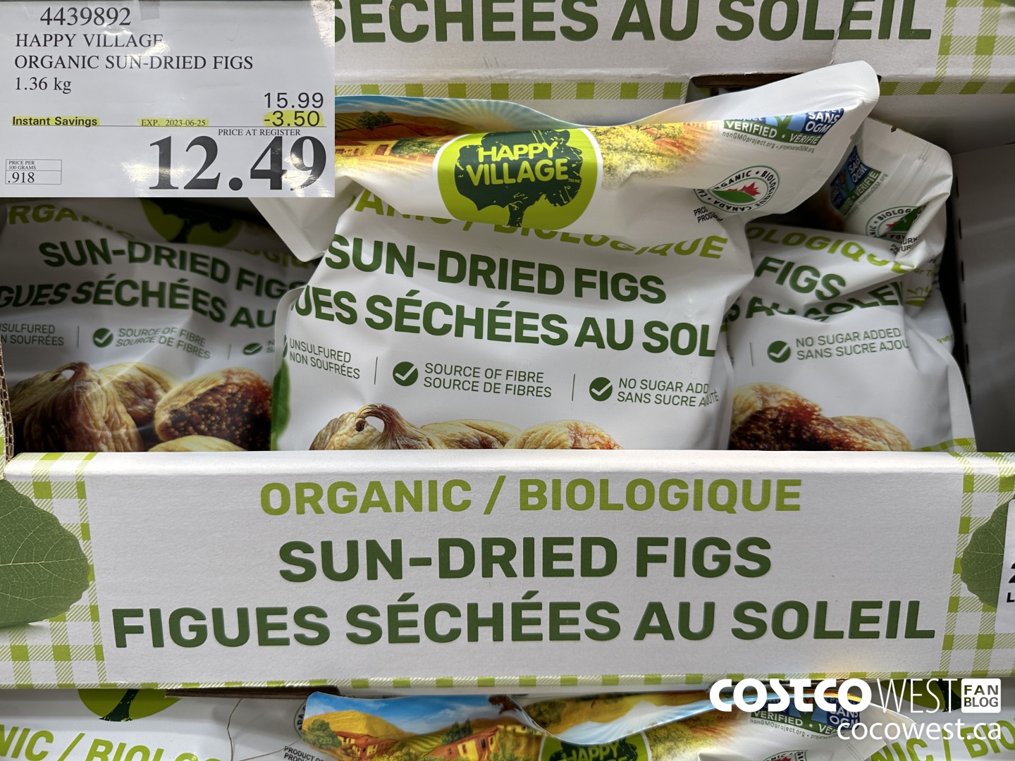 4439892 HAPPY VILLAGE ORGANIC SUN-DRIED FIGS 1.36KG ($3.50 INSTANT SAVINGS EXPIRES ON 2023-06-25) $12.49