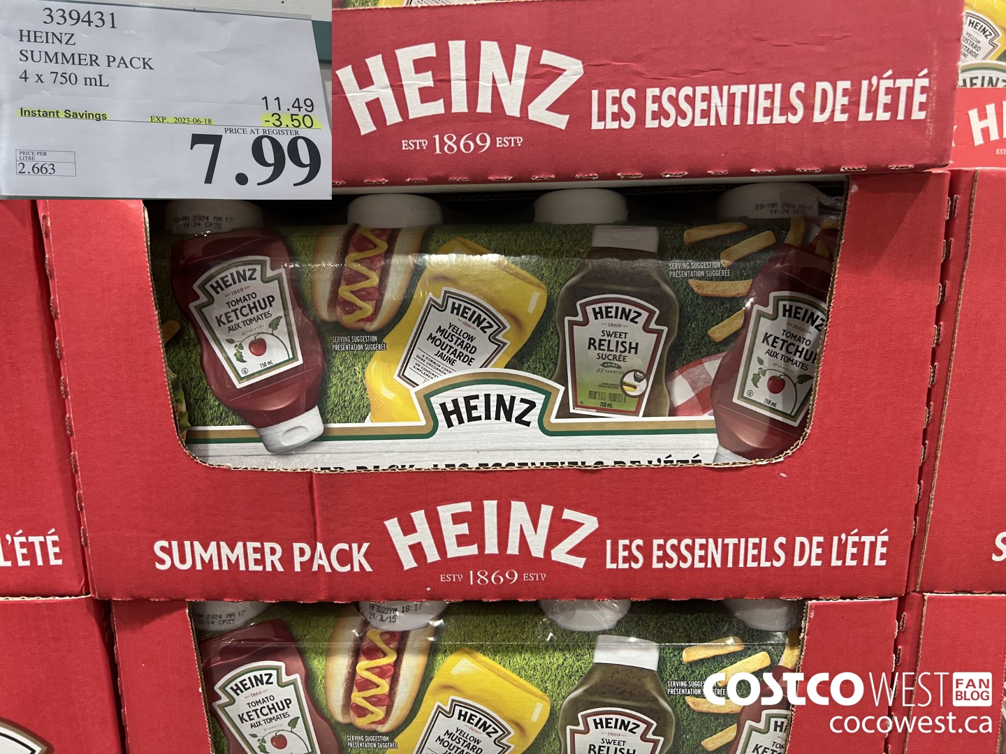 339431 HEINZ SUMMER PACK 4 X 750 ML ($3.50 INSTANT SAVINGS EXPIRES ON 2023-06-18) $7.99