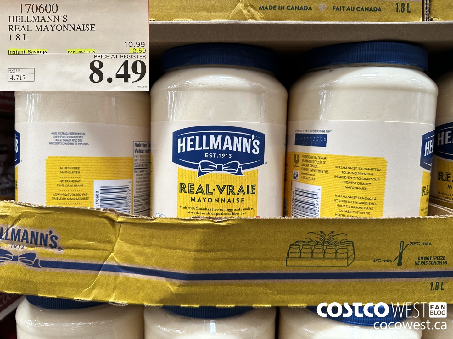 170600 HELLMANN'S REGULAR MAYONNAISE 1.8 L ($2.50 INSTANT SAVINGS EXPIRES ON 2023-07-09) $8.49