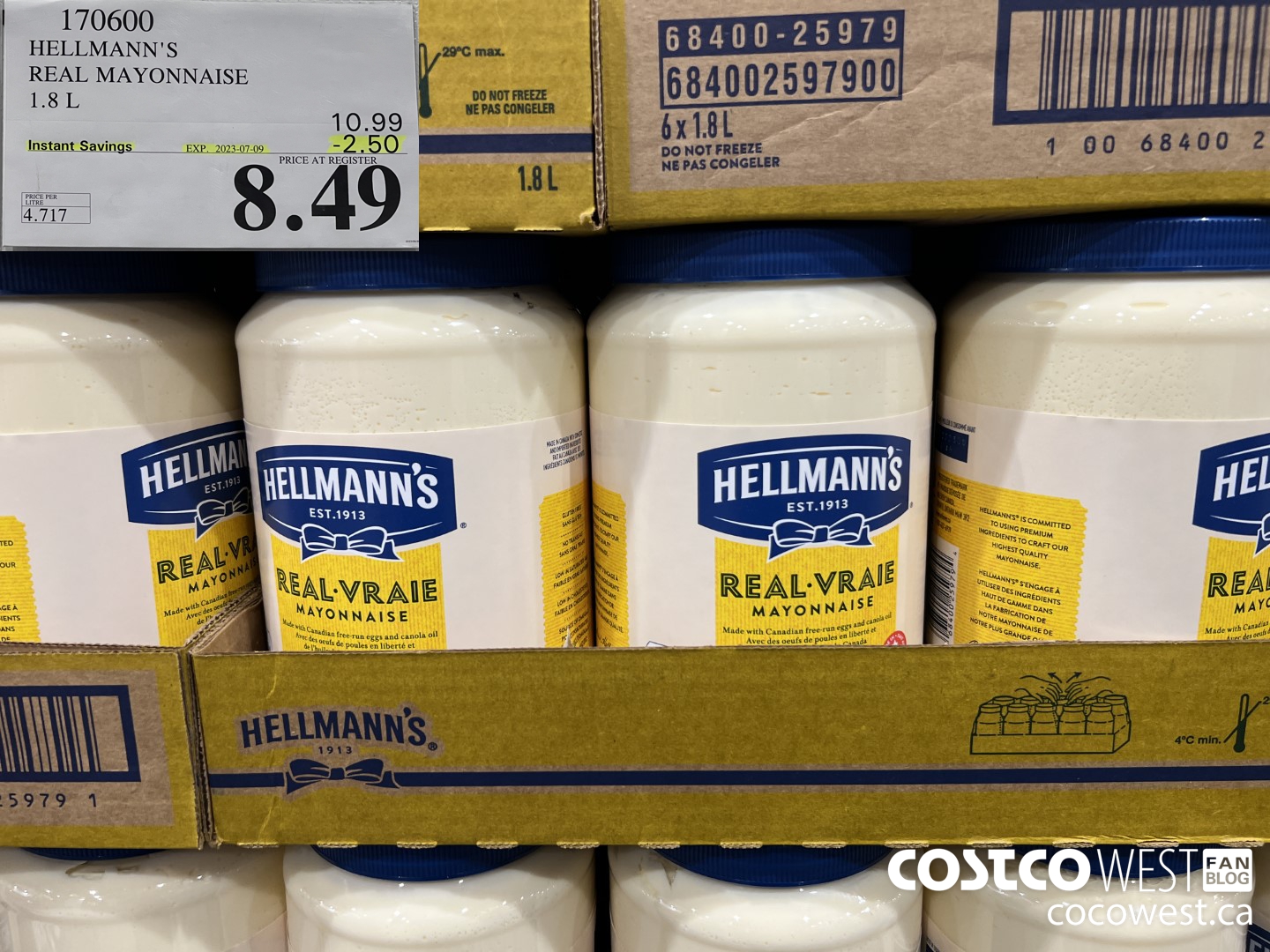 170600 HELLMANN'S REGULAR MAYONNAISE 1.8 L ($2.50 INSTANT SAVINGS EXPIRES ON 2023-07-09) $8.49
