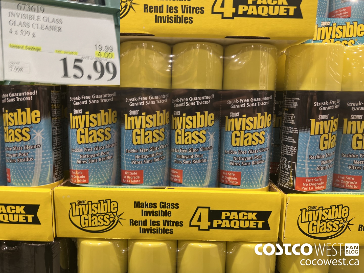 673619 INVISIBLE GLASS GLASS CLEANER 4 X 539 g ($4.00 INSTANT SAVINGS EXPIRES ON 2023-06-25) $15.99