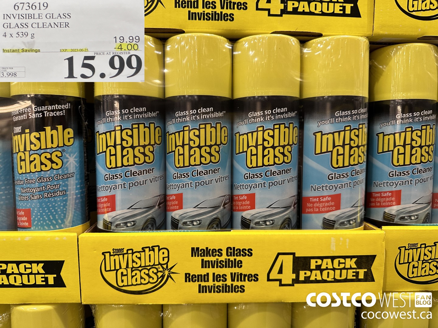673619 INVISIBLE GLASS GLASS CLEANER 4 X 539 g ($4.00 INSTANT SAVINGS EXPIRES ON 2023-06-25) $15.99