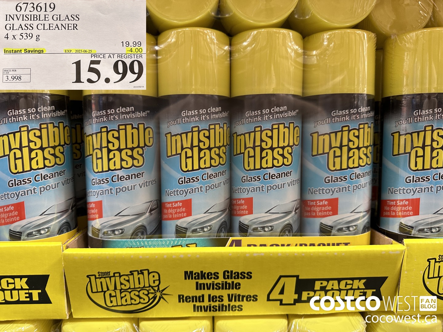 673619 INVISIBLE GLASS GLASS CLEANER 4 X 539 g ($4.00 INSTANT SAVINGS EXPIRES ON 2023-06-25) $15.99