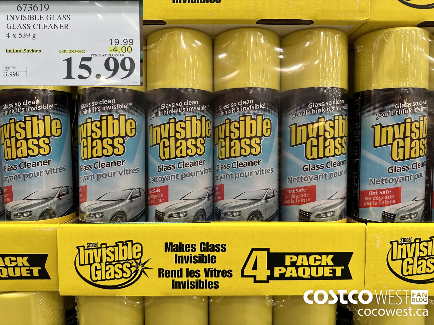 673619 INVISIBLE GLASS GLASS CLEANER 4 X 539g ($4.00 INSTANT SAVINGS EXPIRES ON 2023-06-25) $15.99