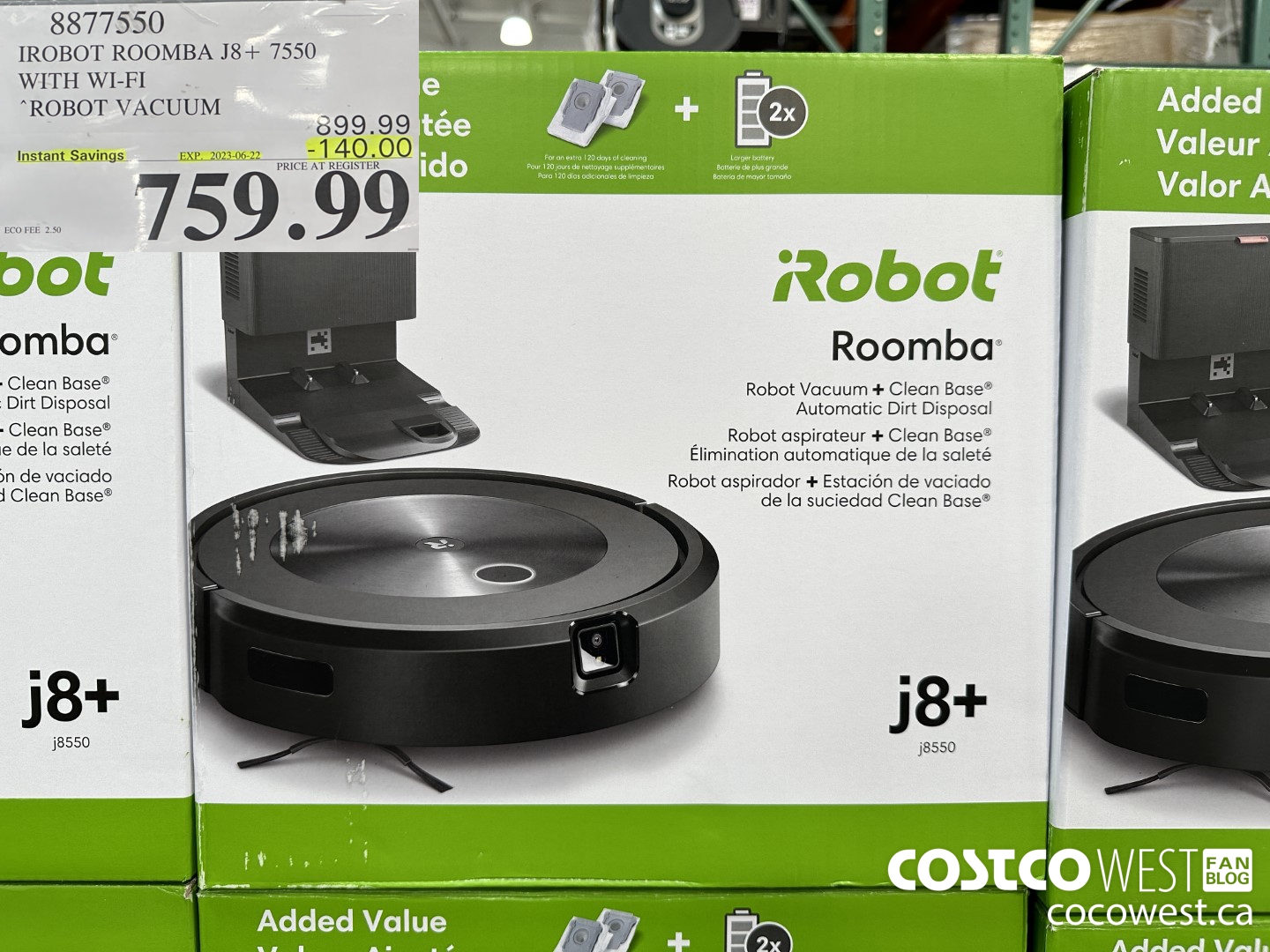8877550 IROBOT ROOMBA J8+ 7550 WITH WI-FI ROBOT VACUUM ($140.00 INSTANT SAVINGS EXPIRES ON 2023-06-22) $759.99