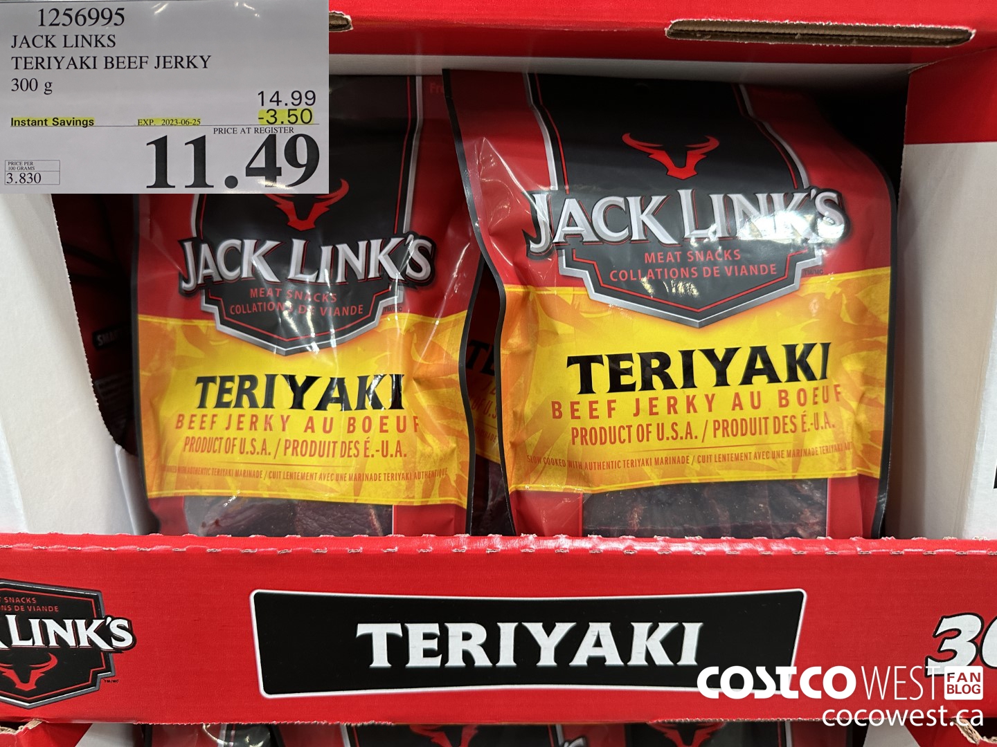 1256995 JACK LINKS TERIYAKI BEEF JERKY 300g ($3.50 INSTANT SAVINGS EXPIRES ON 2023-06-25) $11.49