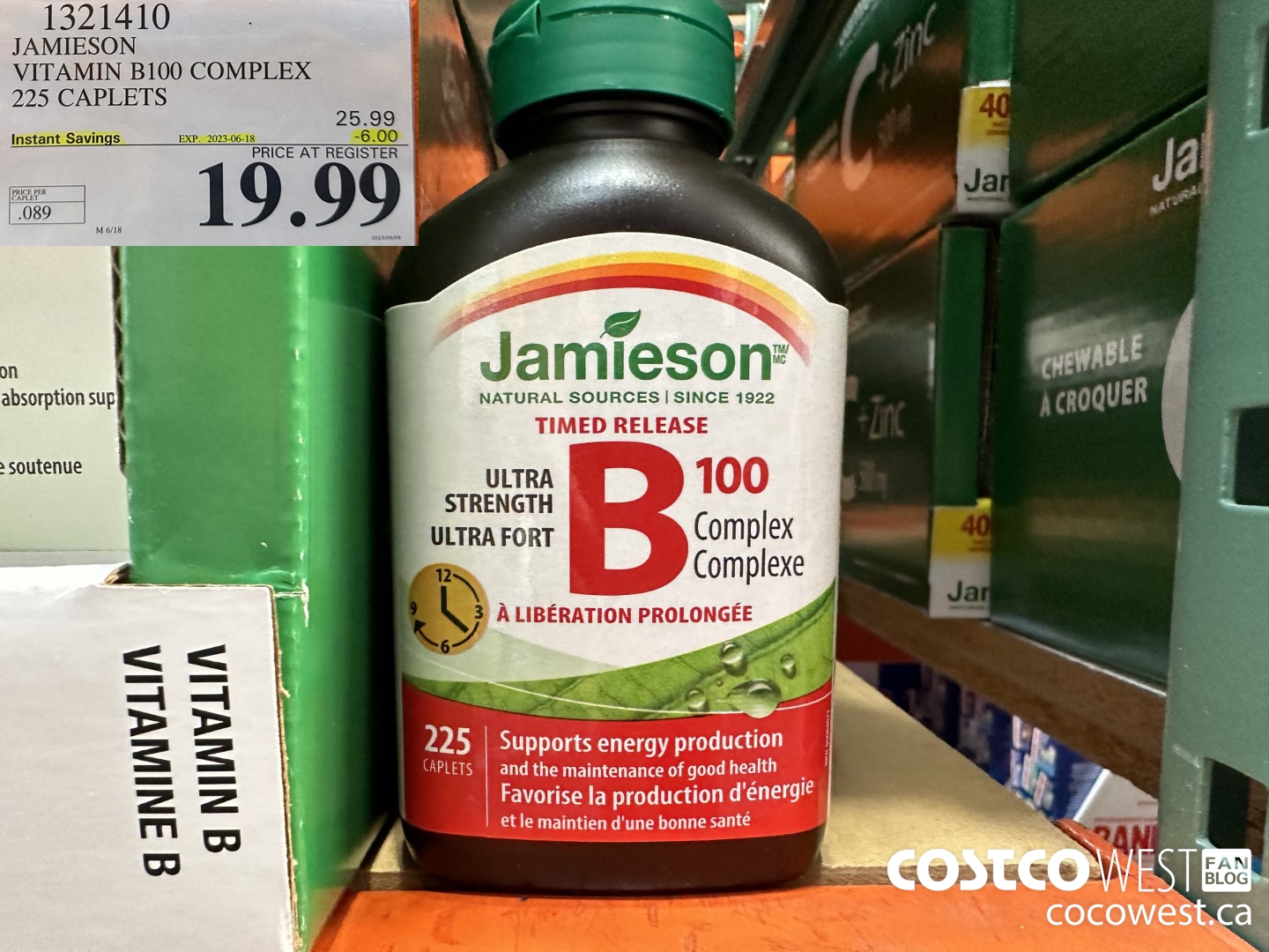 1321410 JAMIESON VITAMIN B100 COMPLEX 225 CAPLETS ($6.00 INSTANT SAVINGS EXPIRES ON 2023-06-18) $21.99