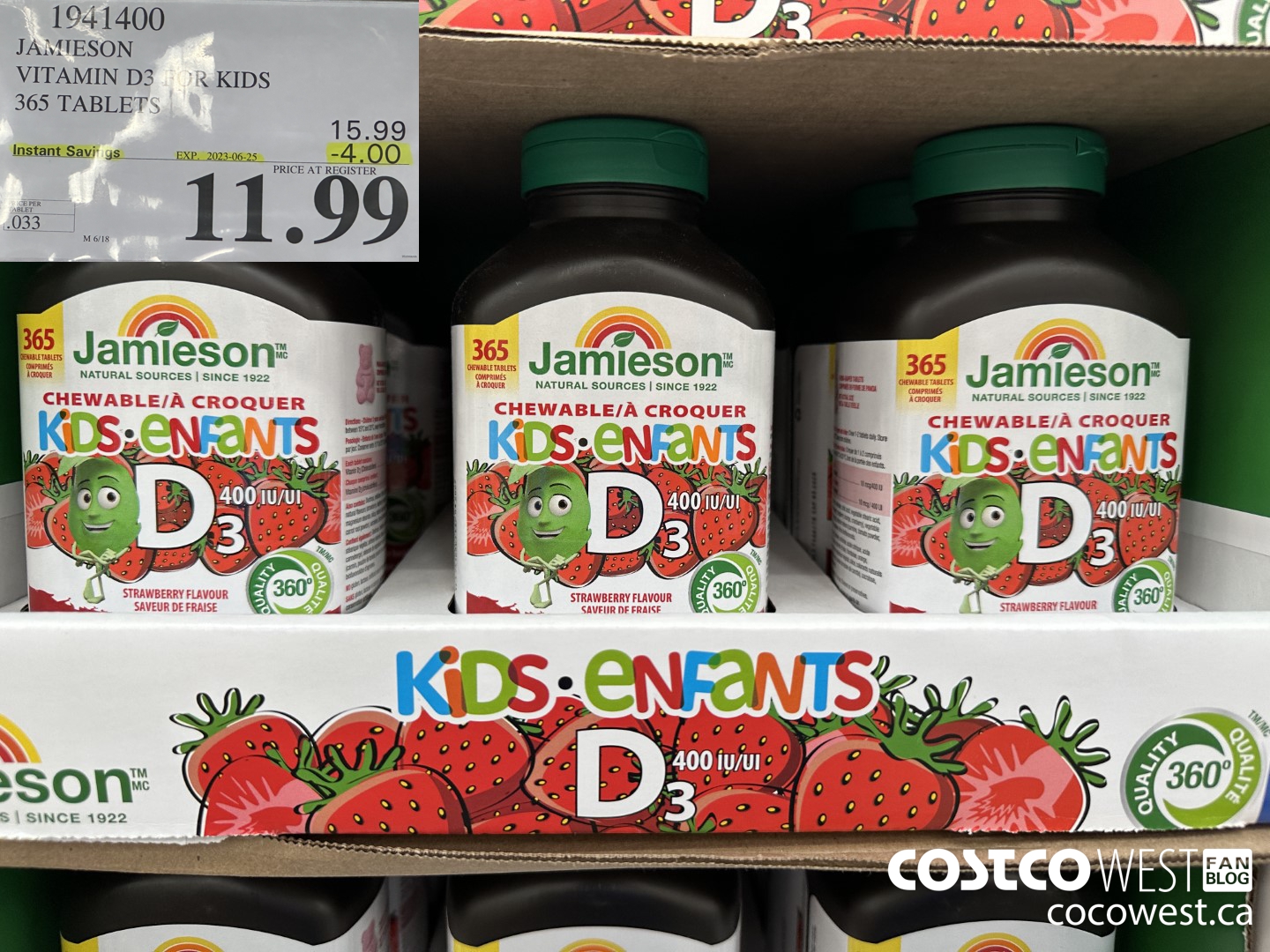 1941400 JAMIESON VITAMIN D3 FOR KIDS 365 TABLETS ($4.00 INSTANT SAVINGS EXPIRES ON 2023-06-25) $11.99