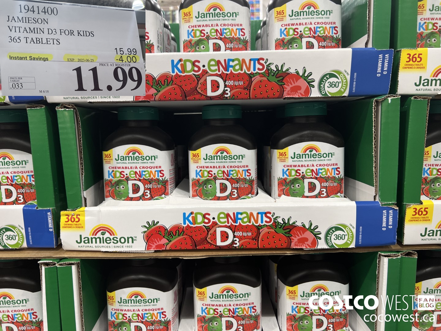 1941400 JAMIESON VITAMIN D3 FOR KIDS 365 TABLETS ($4.00 INSTANT SAVINGS EXPIRES ON 2023-06-25) $11.99