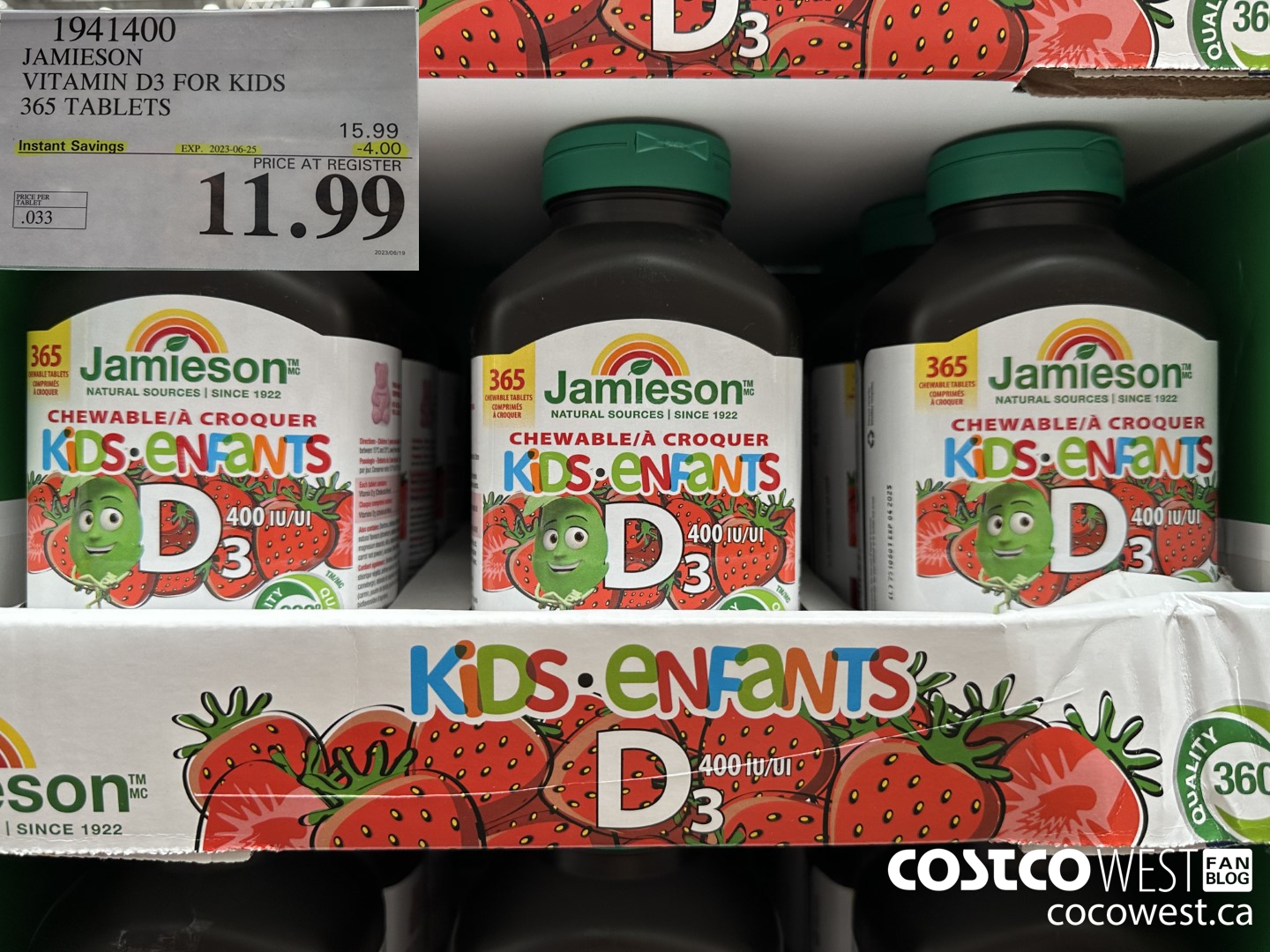 1941400 JAMIESON VITAMIN D3 FOR KIDS 365 TABLETS ($4.00 INSTANT SAVINGS EXPIRES ON 2023-06-25) $11.99