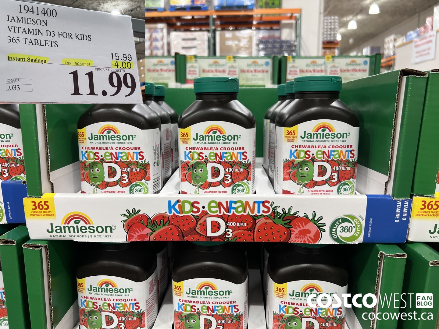 1941400 JAMIESON VITAMIN D3 FOR KIDS 365 TABLETS ($4.00 INSTANT SAVINGS EXPIRES ON 2023-07-02) $11.99