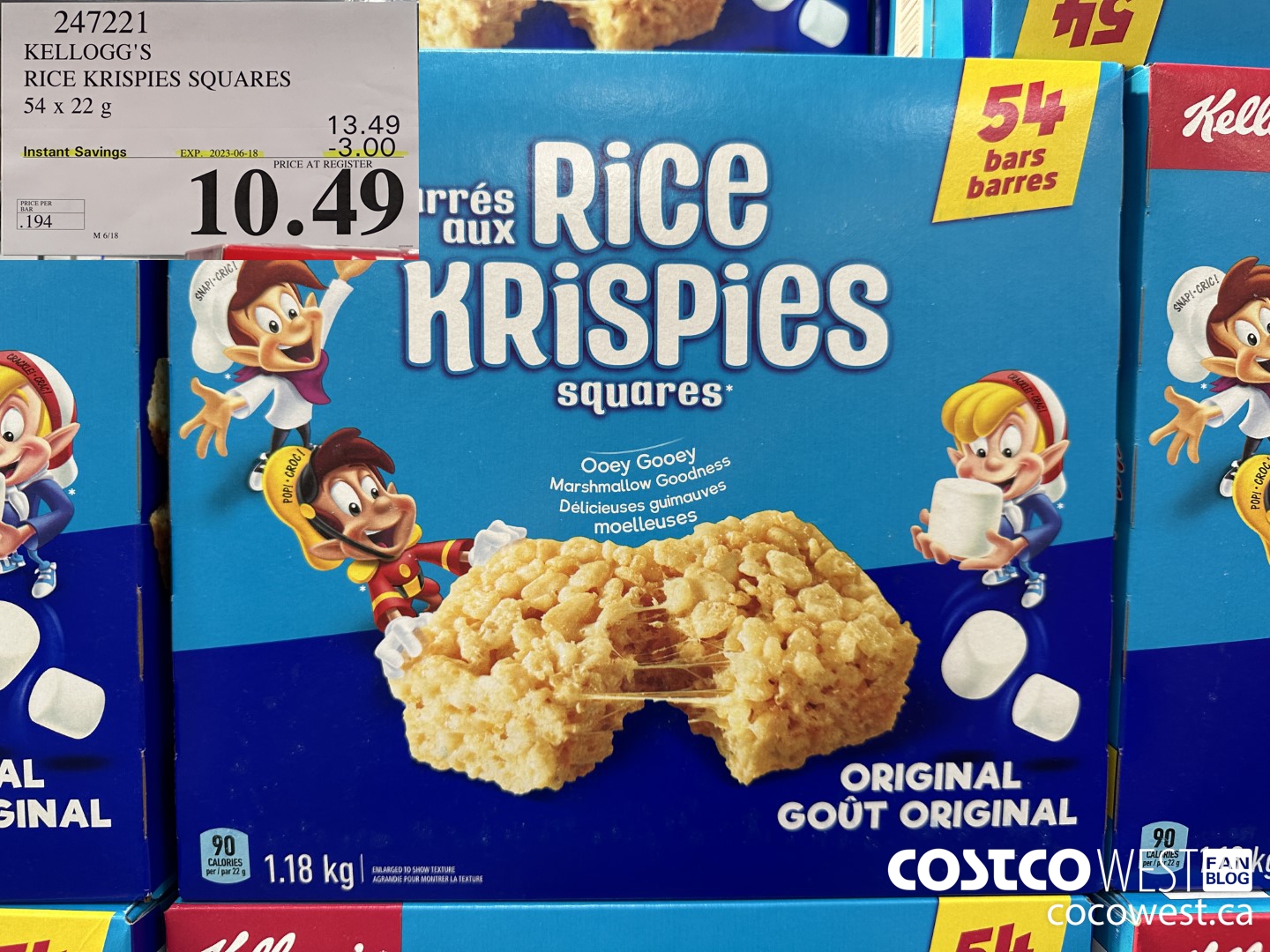 247221 KELLOGG'S RICE KRISPIES SQUARES PACK OF 54 ($3.00 INSTANT SAVINGS EXPIRES ON 2023-06-18) $10.49