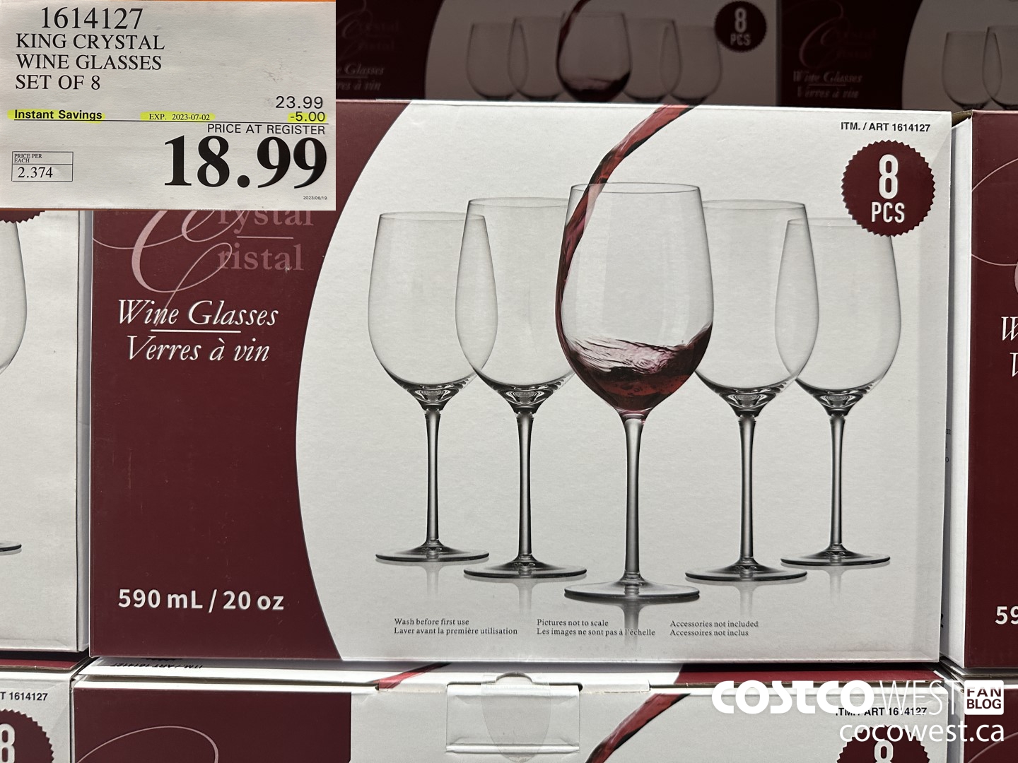 1614127 KING CRYSTAL WINE GLASSES SET OF 8 ($5.00 INSTANT SAVINGS EXPIRES ON 2023-07-02) $18.99