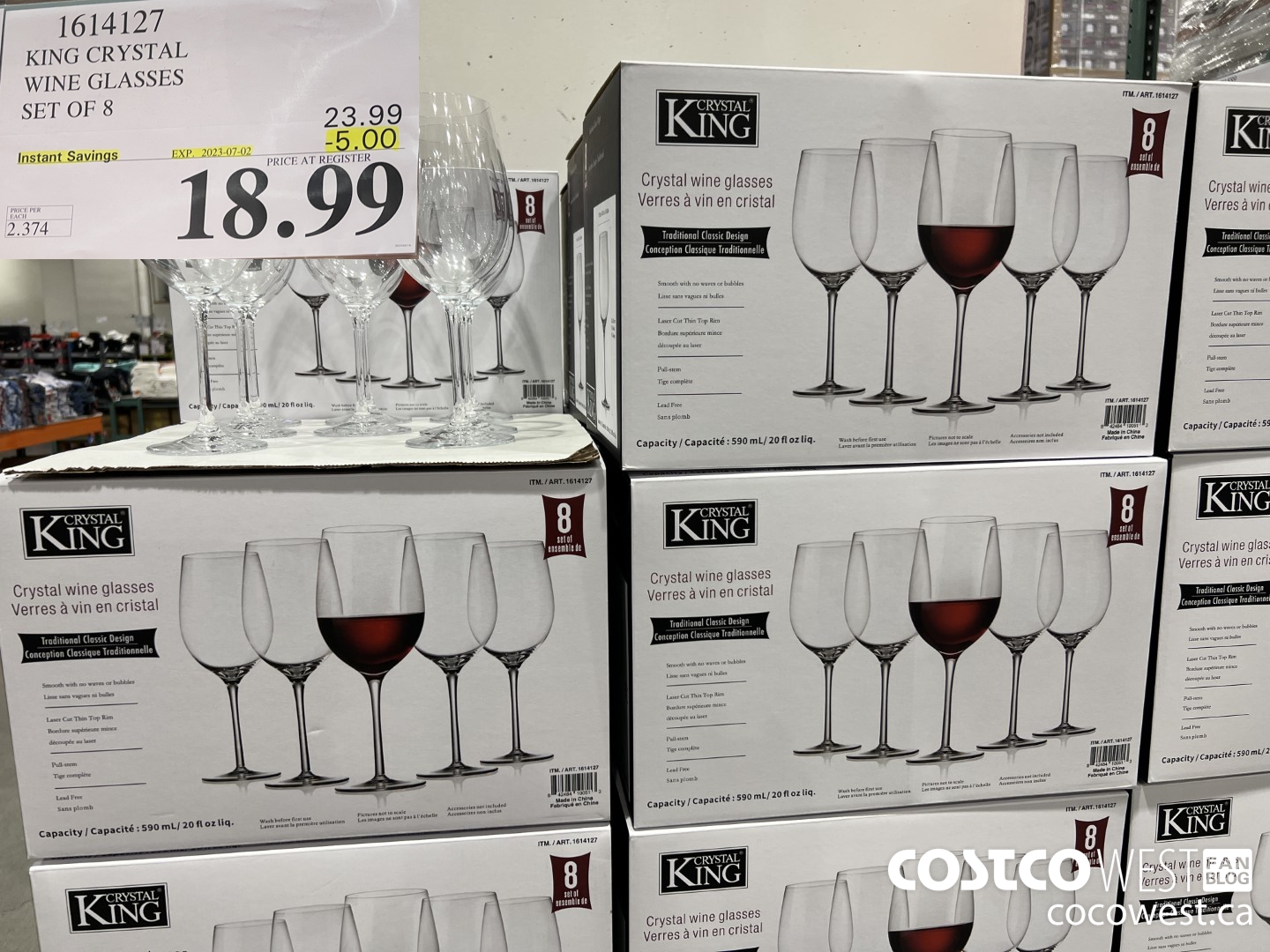 1614127 KING CRYSTAL WINE GLASSES SET OF 8 ($5.00 INSTANT SAVINGS EXPIRES ON 2023-07-02) $18.99