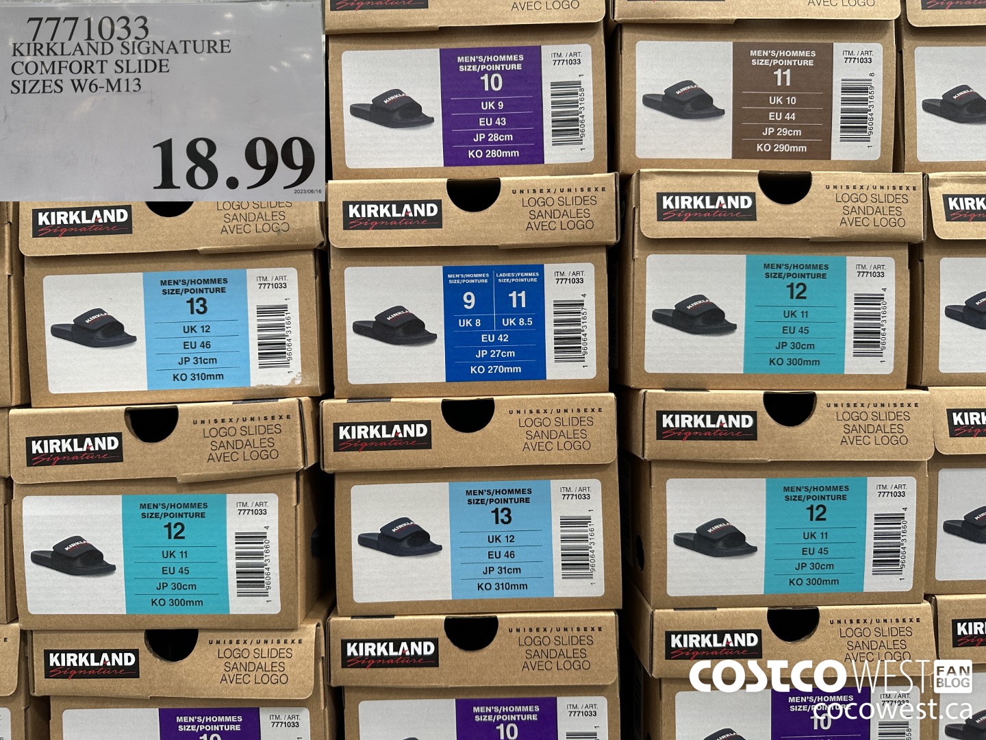 7771033 KIRKLAND SIGNATURE COMFORT SLIDE SIZES W6-M13 $18.99