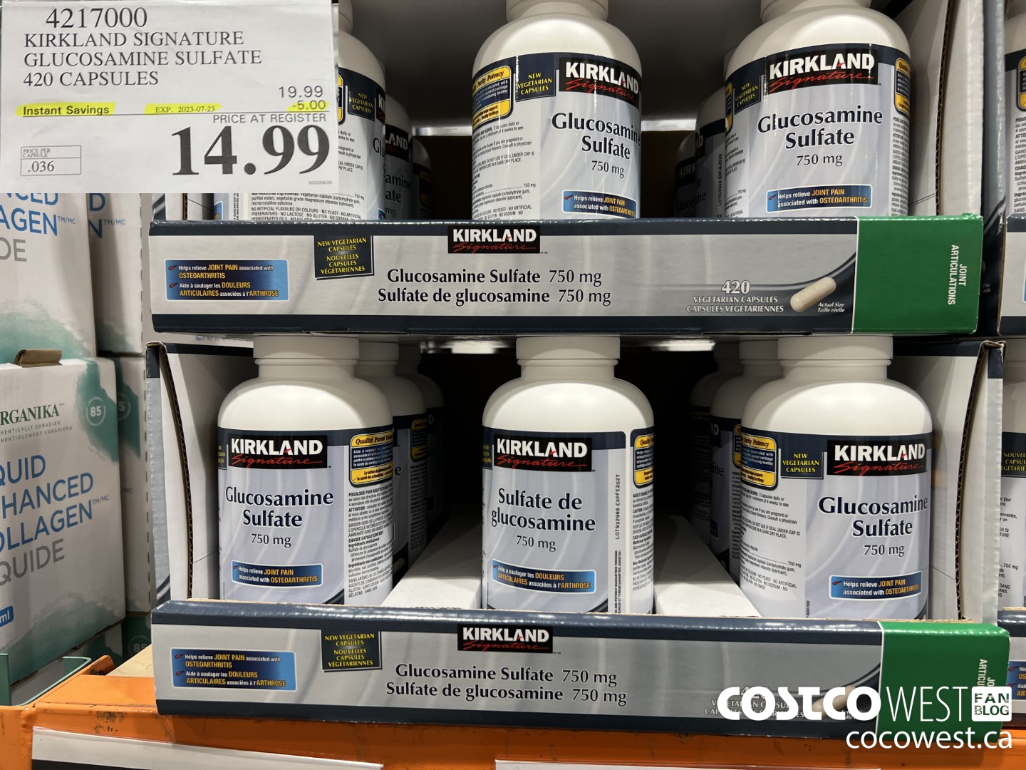 4217000 KIRKLAND SIGNATURE GLUCOSAMINE SULFATE 420 CAPSULES ($5.00 INSTANT SAVINGS EXPIRES ON 2023-07-23) $14.99