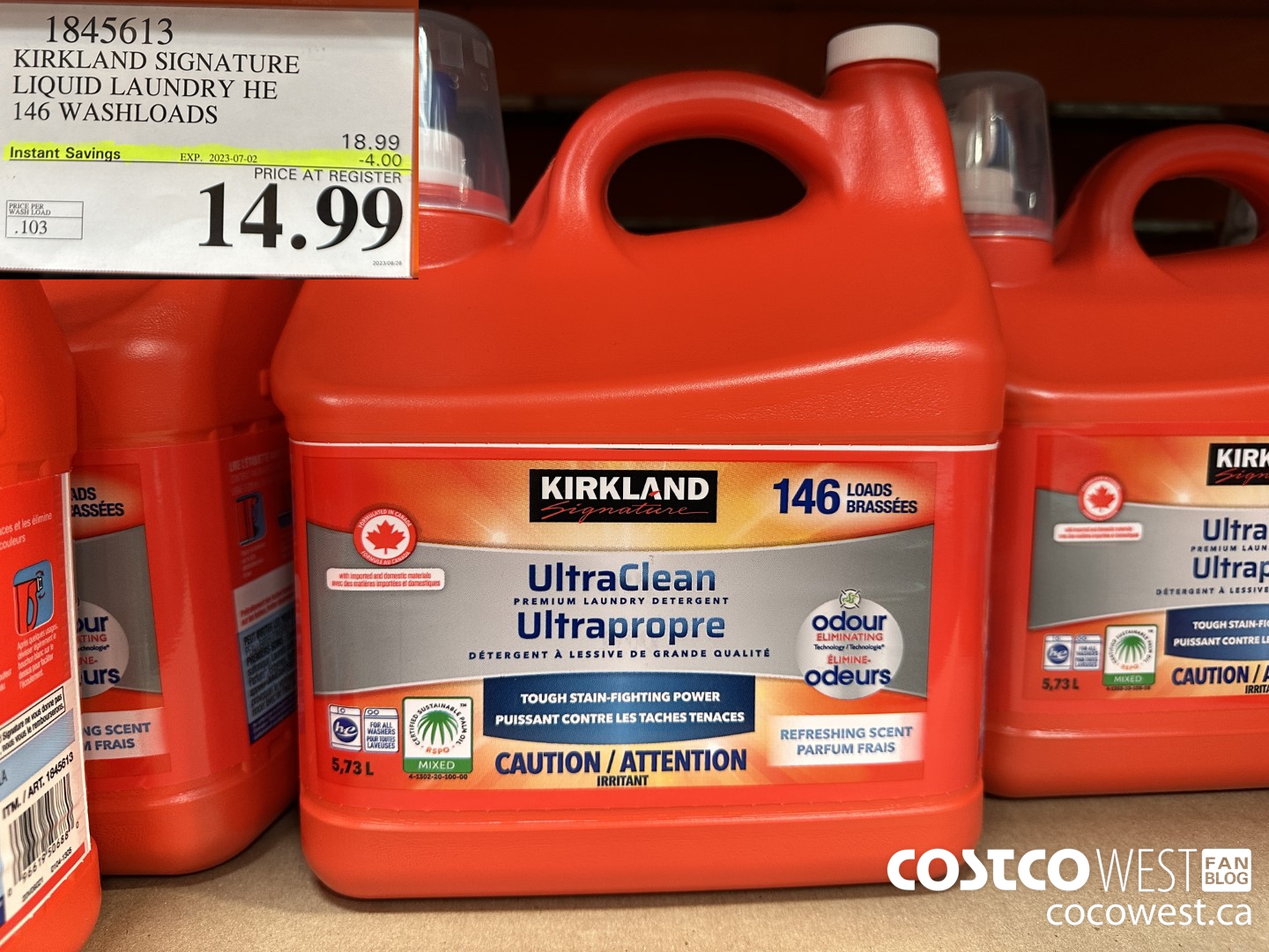 1845613 KIRKLAND SIGNATURE LIQUID LAUNDRY HE 5.99 L 133 WASHLOADS ($4.00 INSTANT SAVINGS EXPIRES ON 2023-07-02) $14.99
