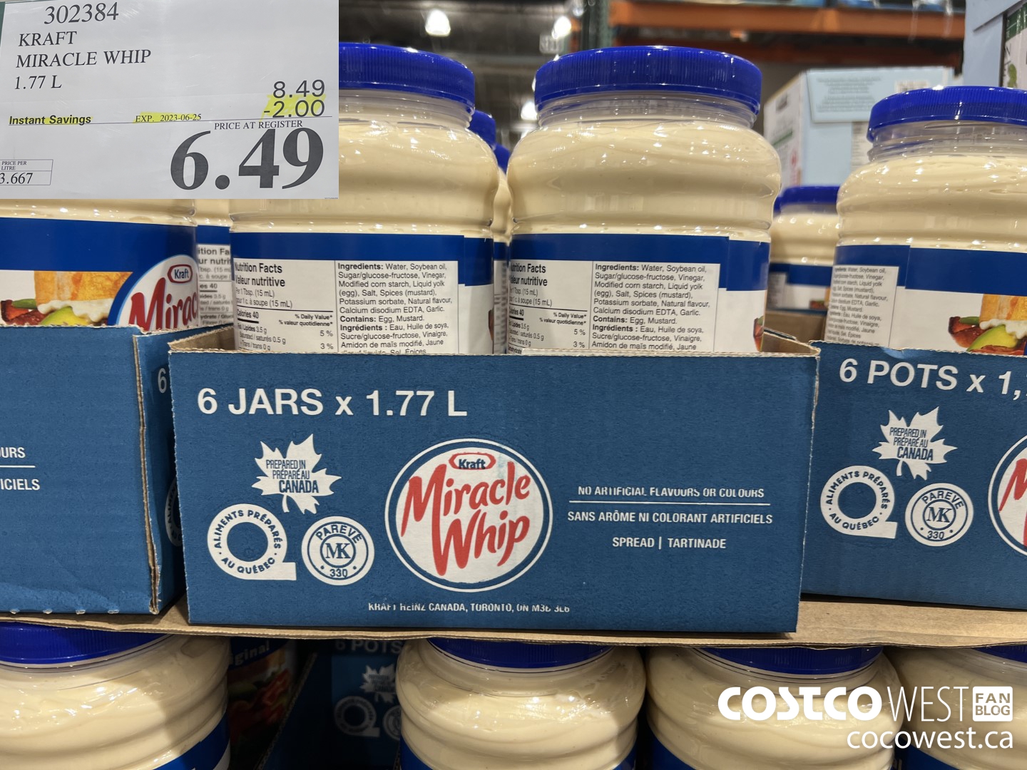 302384 KRAFT MIRACLE WHIP 1.77 L ($2.00 INSTANT SAVINGS EXPIRES ON 2023-06-25) $6.49