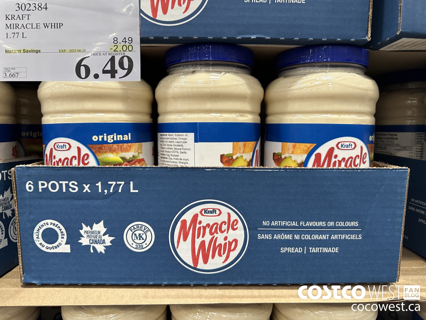 302384 KRAFT MIRACLE WHIP 1.77 L ($2.00 INSTANT SAVINGS EXPIRES ON 2023-06-25) $6.49