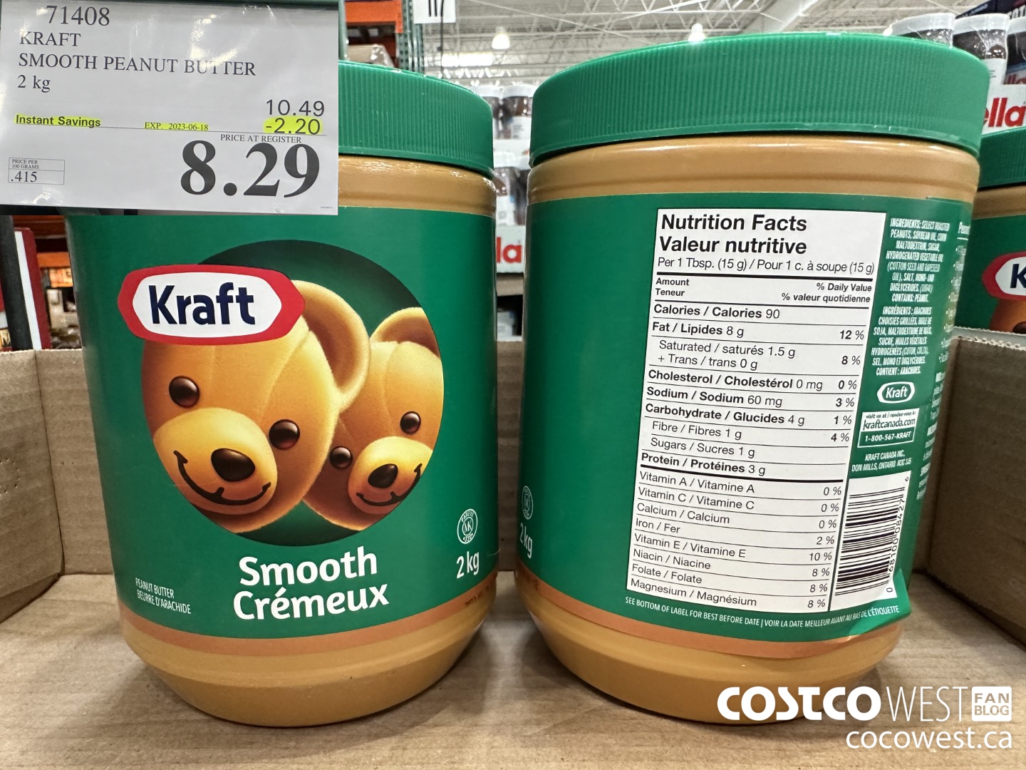 71408 KRAFT SMOOTH PEANUT BUTTER 2 kg ($2.20 INSTANT SAVINGS EXPIRES ON 2023-06-18) $8.29