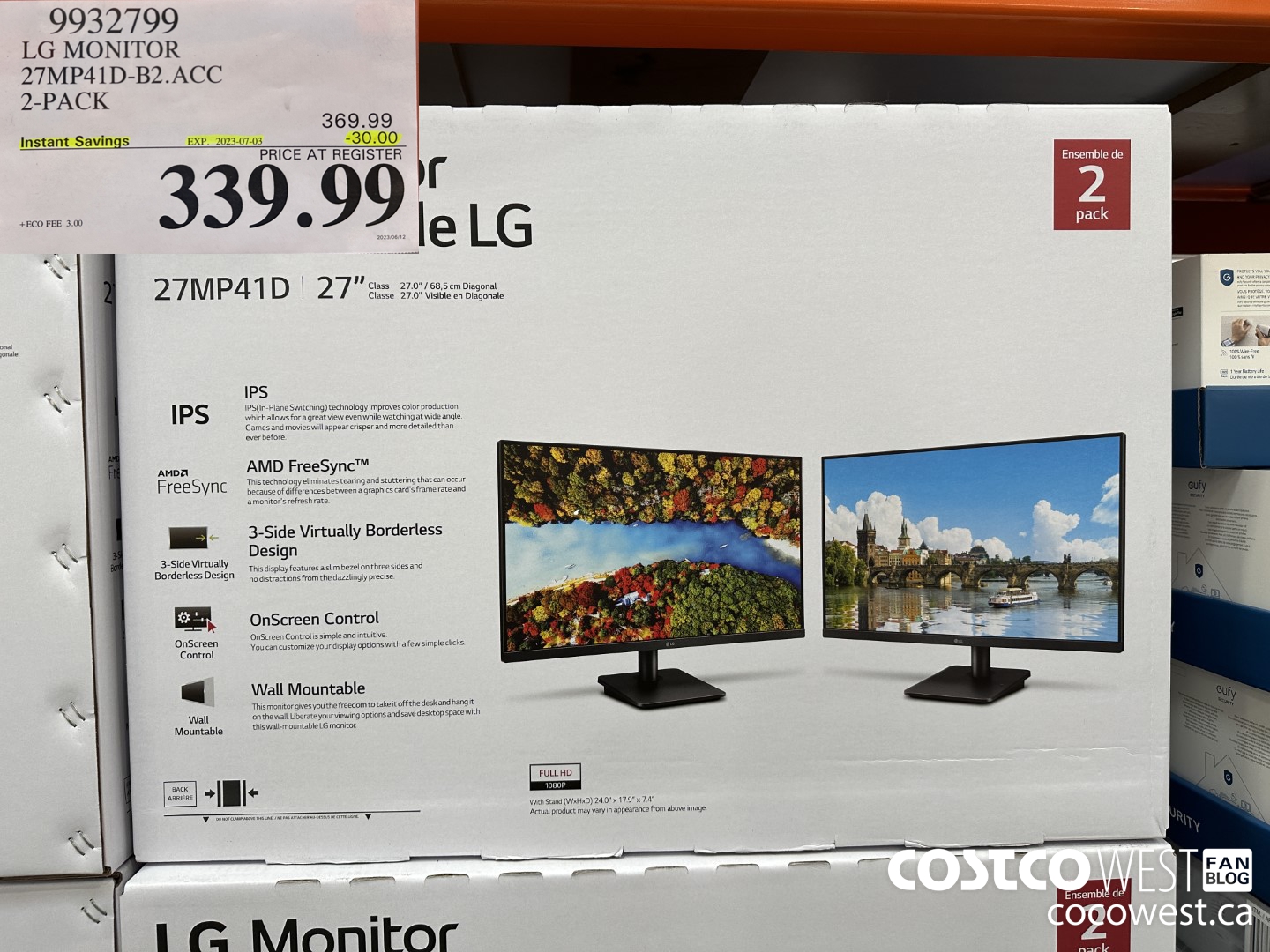 9932799 LG MONITOR 27MP41D-B2.ACC 2-PACK ($30.00 INSTANT SAVINGS EXPIRES ON 2023-07-03) $339.99